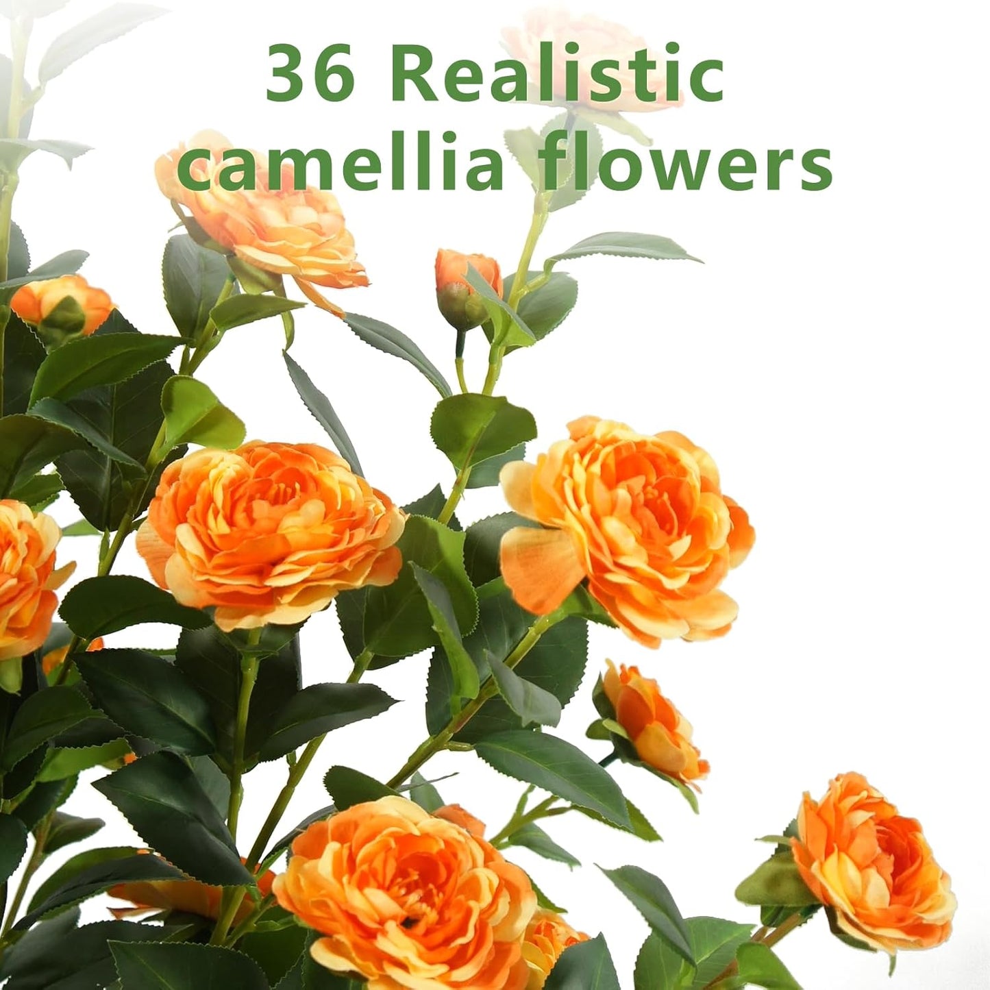 Artificial Camellia Tree 40",Faux Outdoor Camellia Tree with 36 Blooming Flowers,Fake Flower Tree in Cement Pot for Indoor Outdoor Décor