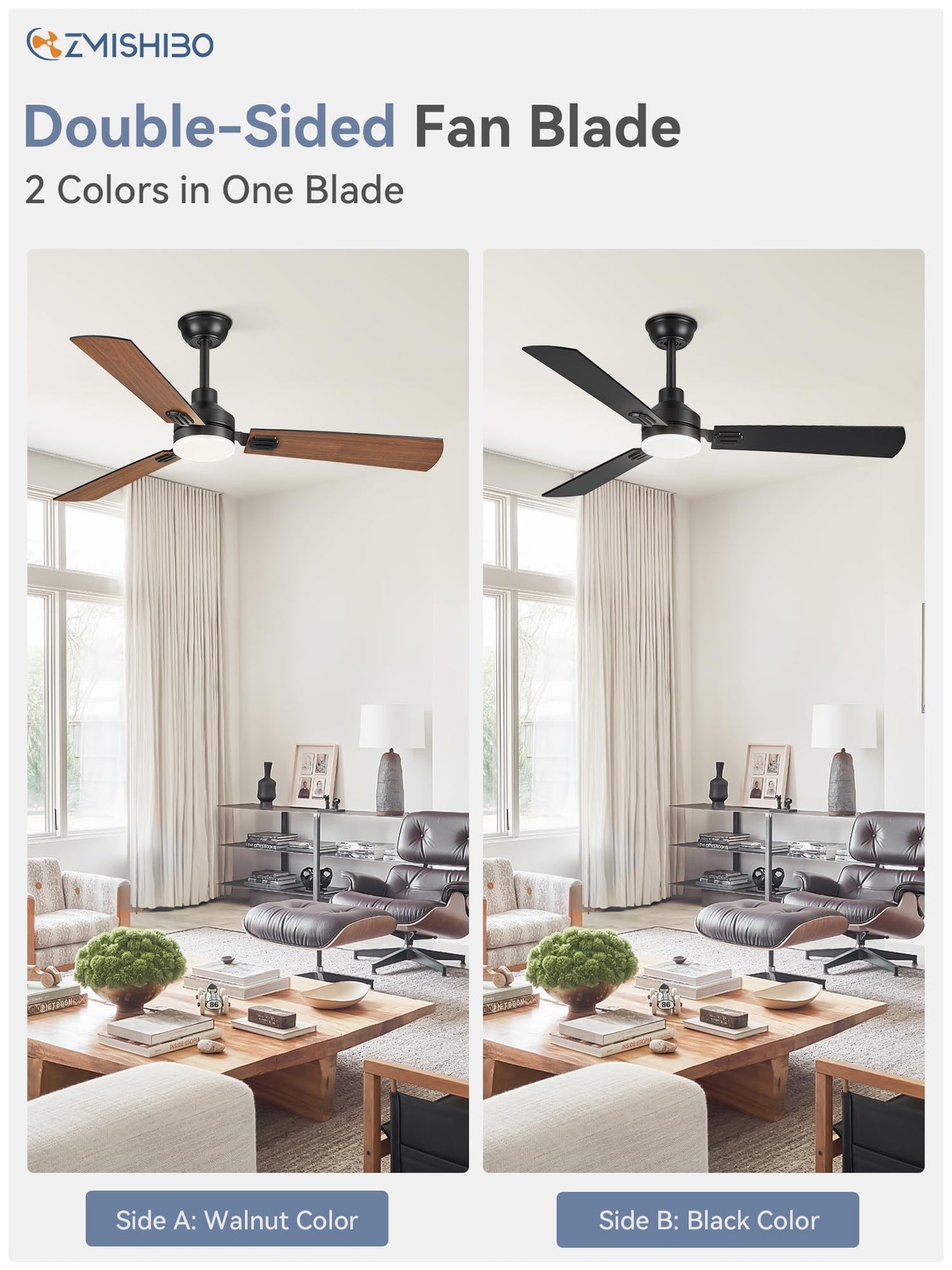 52 Inch Ceiling Fan with Light, 3 Blade LED Ceiling Fans with Remote, Quiet Reversible DC Motor, Dual Finish Blades, Farmhouse Ceiling Fans for Indoor&Outdoor, Bedroom, Kitchen