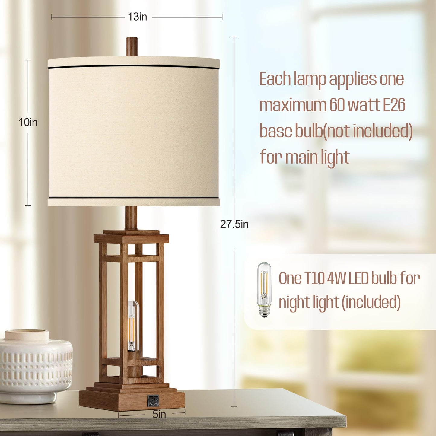 ROTTOGOON 27.5 Tall Farmhouse Table Lamps with USB C + USB A Charge Ports, Rustic Living Room Lamps Set of 2, Black Industrial End Table Lamp for Bedroom Living Room Nightstand (Oil-Rubbed Bronze)