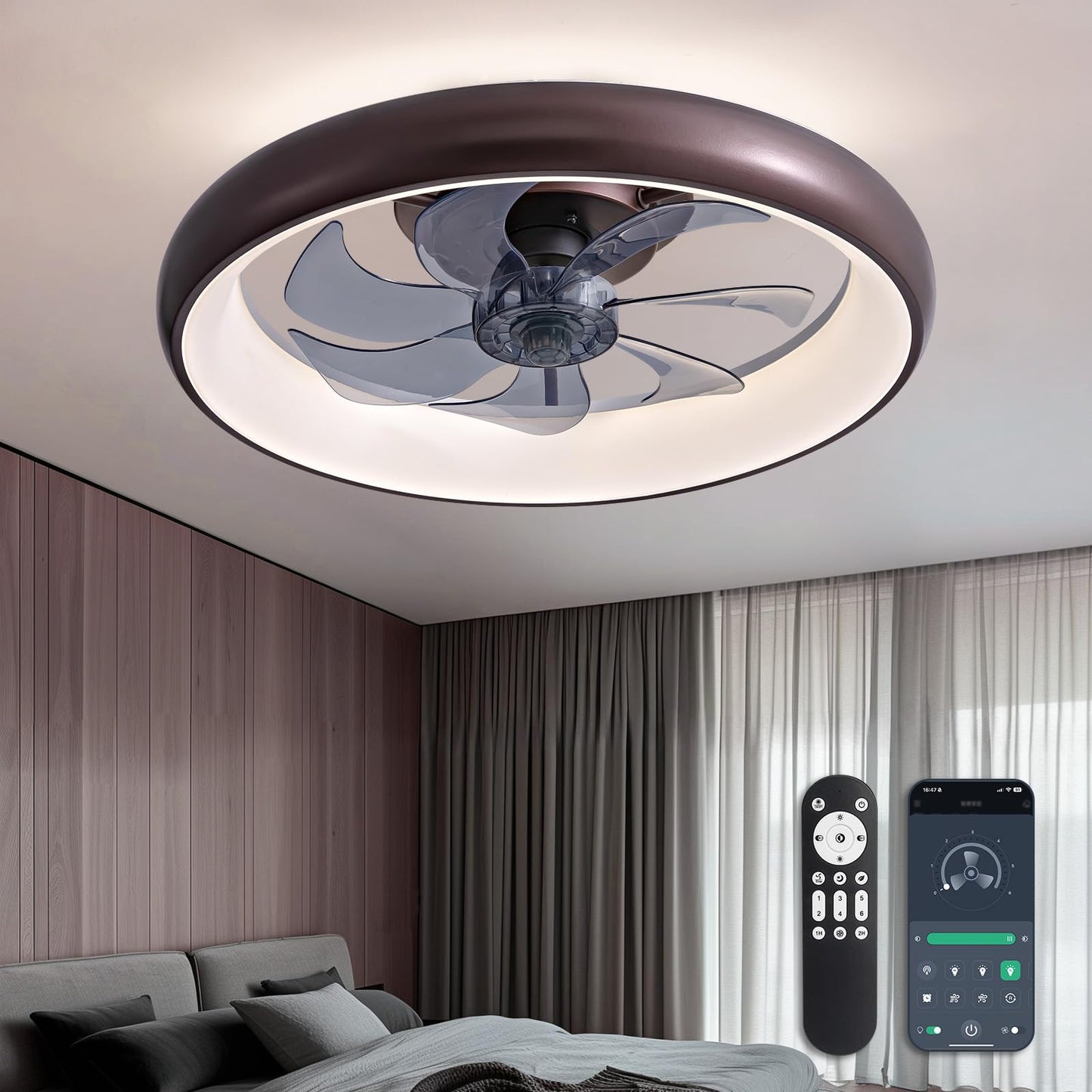 Flush Mount Ceiling Fan with Lights and Remote 20" (Black)