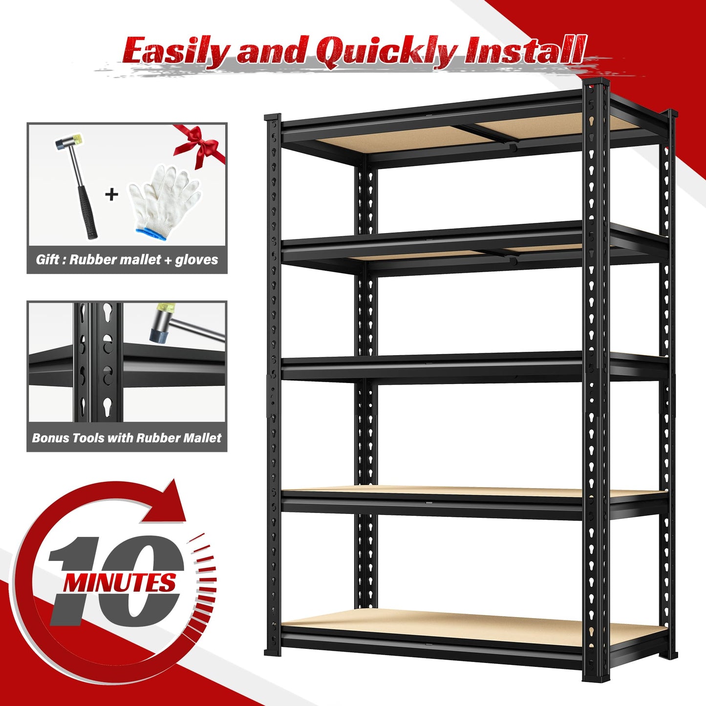 REIBII Storage Shelves 2020LBS Garage Shelving Heavy Duty 5-Tier Metal Shelving Units for Storage Adjustable Utility Shelf Rack for Kitchen Warehouse Basement 28" W x 12" D x 59.8" H, Black