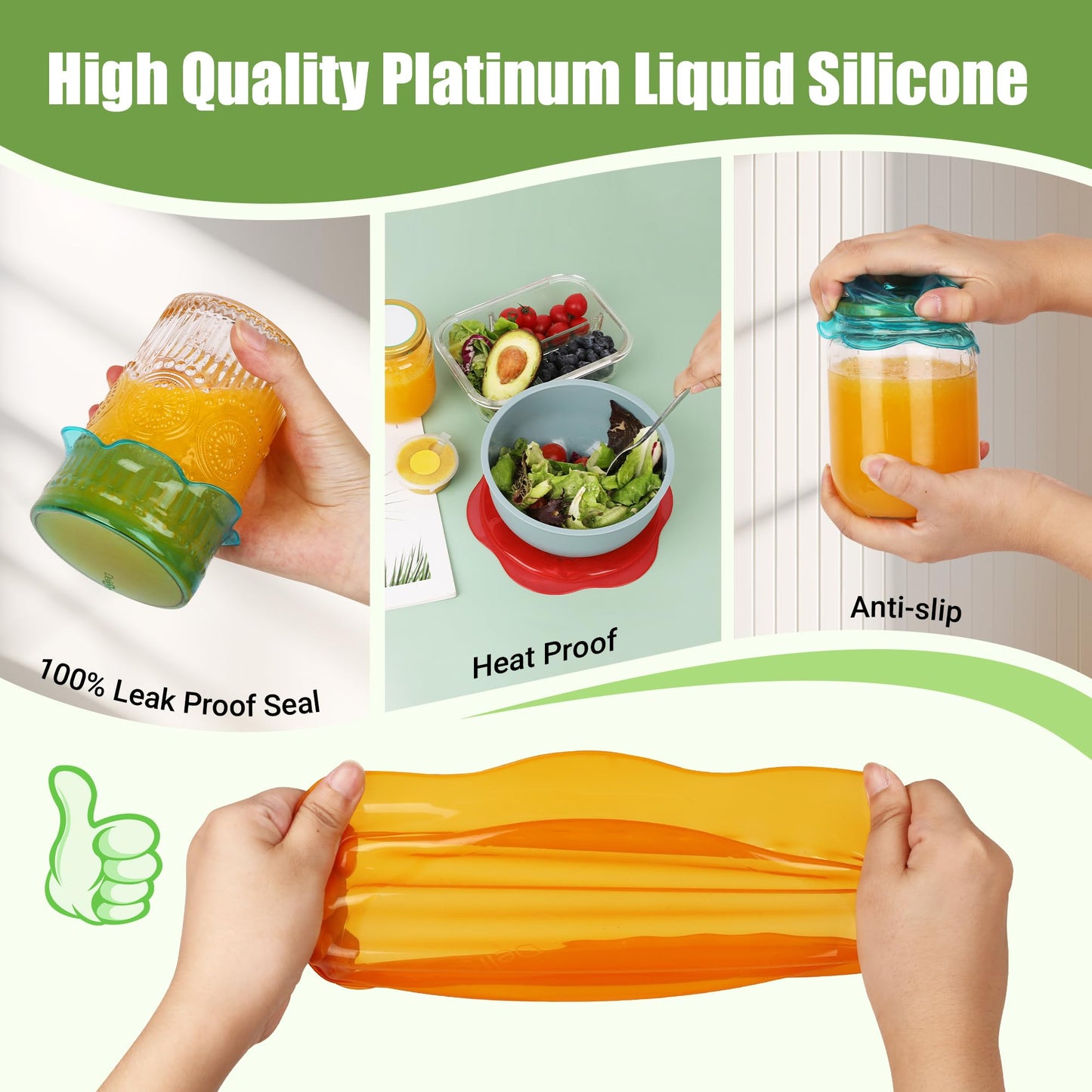 Silicone Stretch Lids for Food Storage in Fridge, Reusable Elastic Bowl Covers for Cup, Cans, Jars, Round & Rectangle Container, Food Grade Silicone Microwave Food Cover, Heat-Resistant, 6PCS