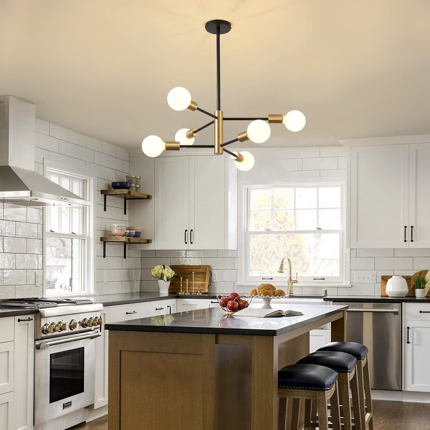 Modern Chandelier Ceiling Light Fixture Sputnik Chandeliers Gold and Black Farmhouse Chandelier Over Table 12-Light Height Adjustable Chandeliers for Dining Room, Living Room,Kitchen Island