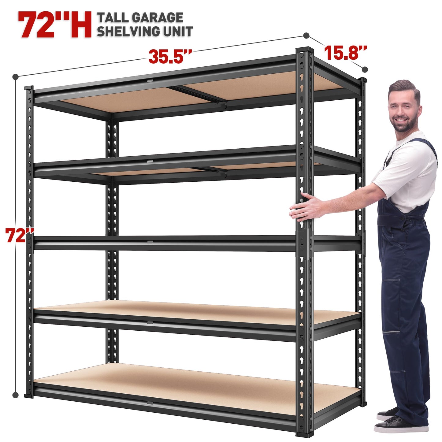 REIBII 2500LBS Garage Shelving 72''H Storage Shelves Heavy Duty Shelving 5 Tier Metal Shelves for Garage Shelves Adjustable Shelving Units and Storage for Closet Pantry Shelf, 72" H x 40" W x 20" D