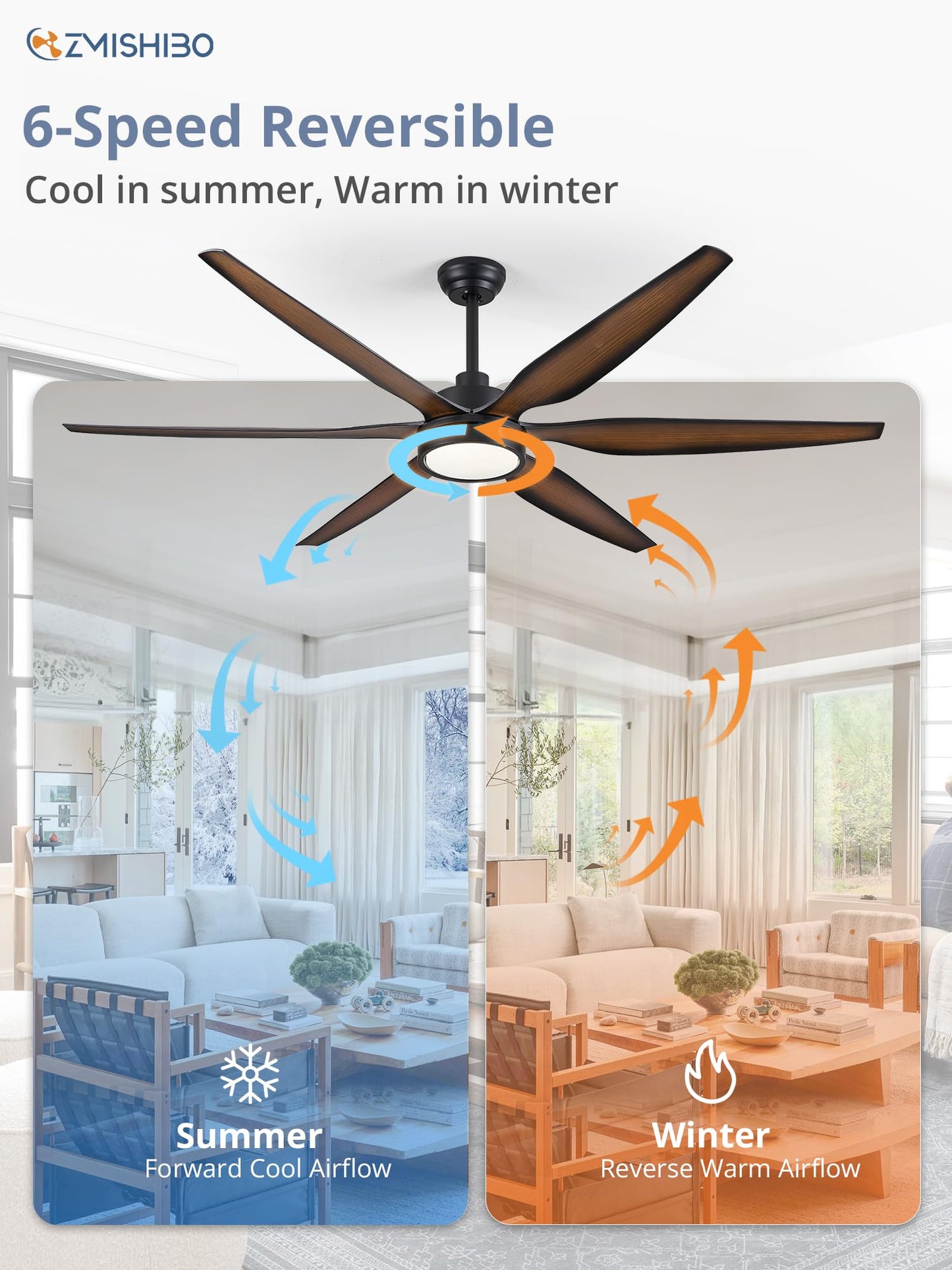 66 inch Large LED Ceiling Fans with Lights and Remote, Indoor/Outdoor Noiseless DC Motor Modern Black Ceiling Fan for Patio Living Room, 3 CCT, 6 Speed Reversible, 6 Blades