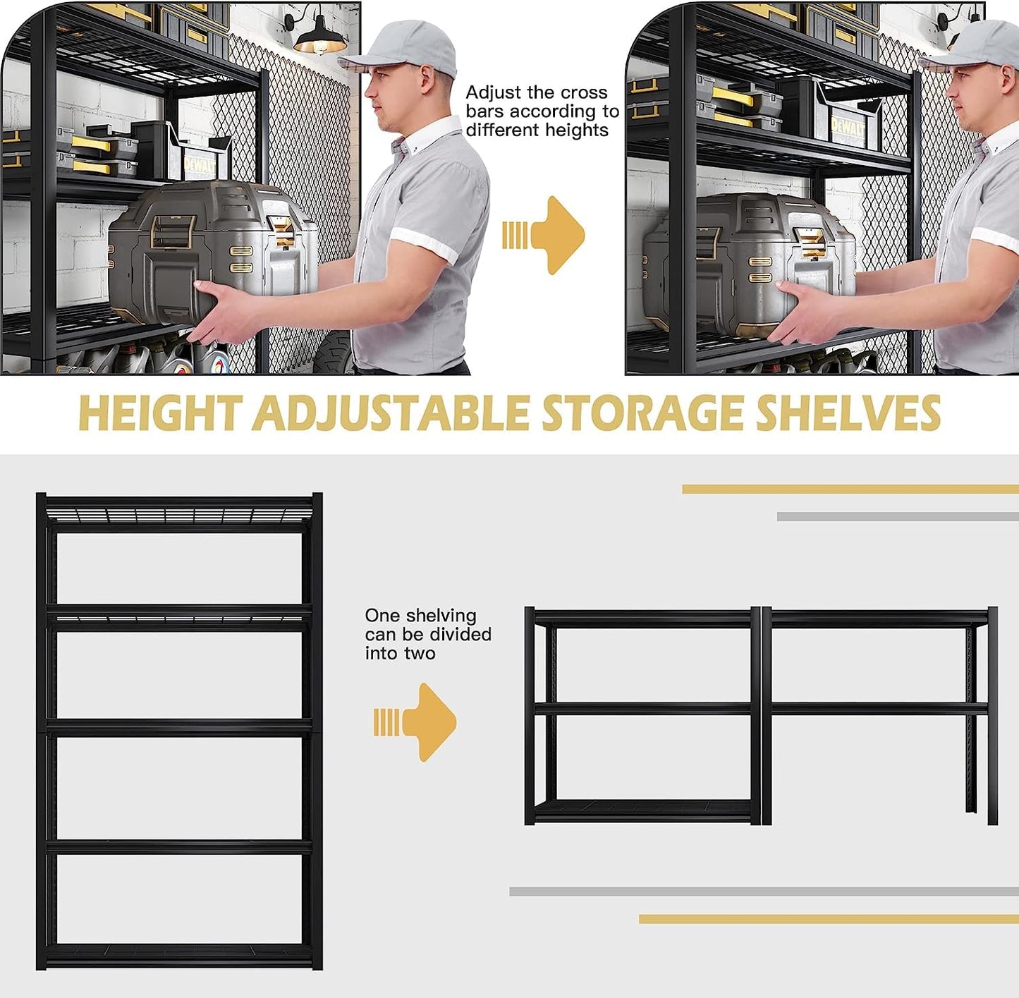 REIBII Garage Shelving 3000LBS Storage Shelves Heavy Duty Shelving Adjustable Industrial Metal Shelving Units for Garage, Basement,Pantry,Warehouse, School,Commercial,36" W x 16" D x 72" H