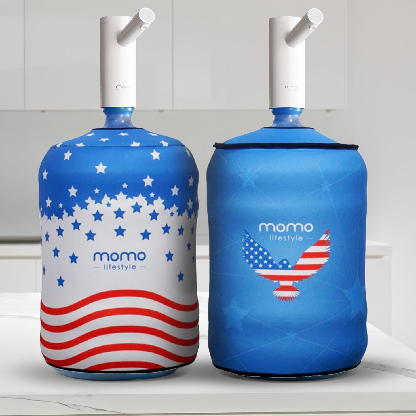 Momo Lifestyle 5 Gallon Water Jug Cover - Insulated Neoprene - UV Rays Blocking - Reversible Double Sided - Water Bottle Sleeve for 5 Gallon Water Dispenser Cover Accessory Sleeve (Breeze)