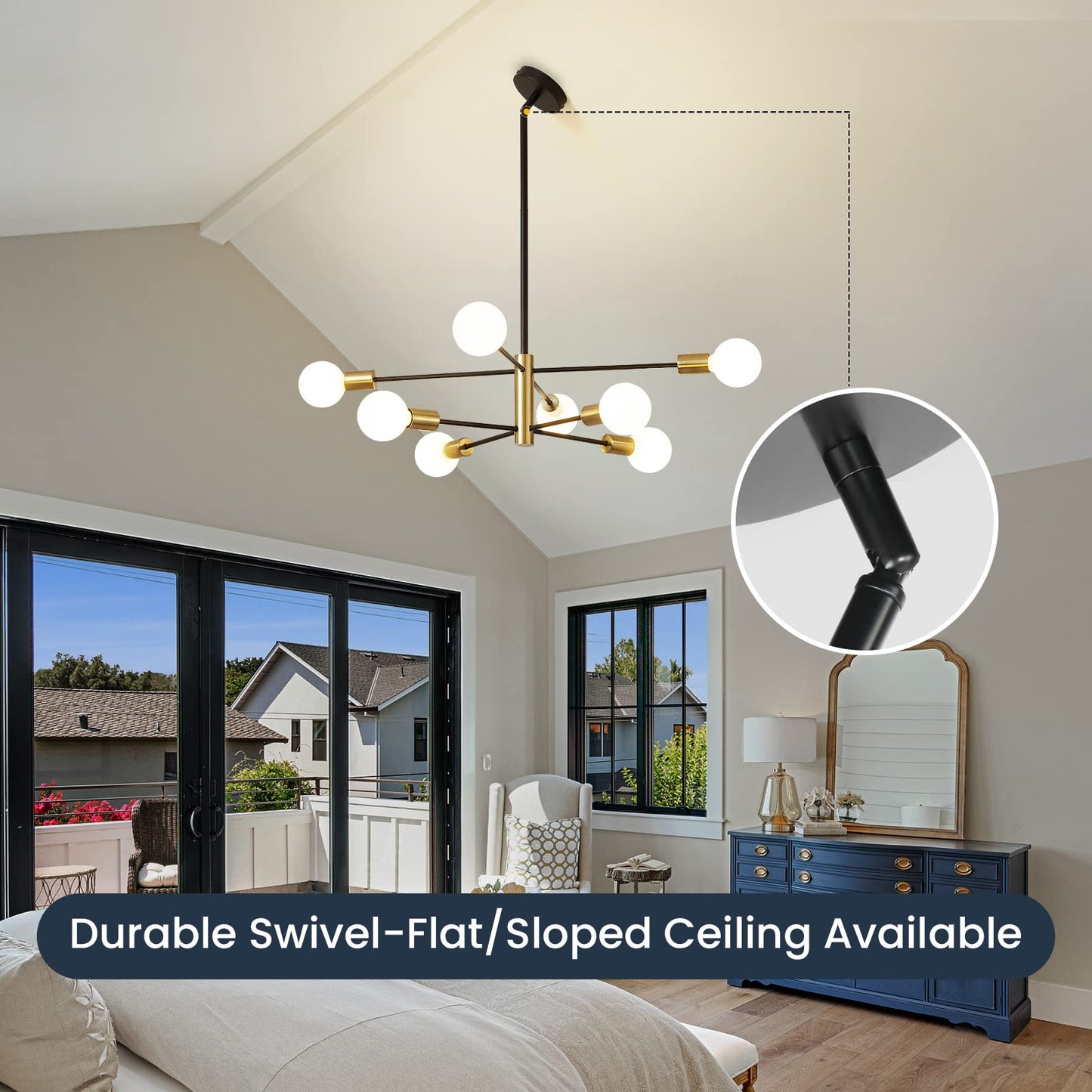 Modern Chandelier Ceiling Light Fixture Sputnik Chandeliers Gold and Black Farmhouse Chandelier Over Table 12-Light Height Adjustable Chandeliers for Dining Room, Living Room,Kitchen Island