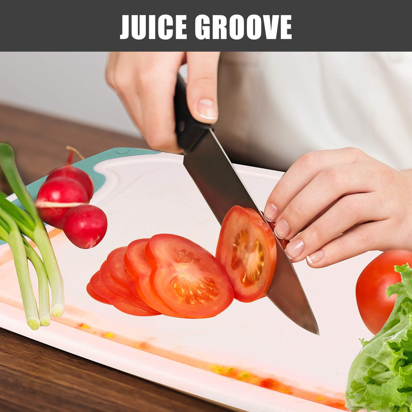 Cutting Boards for Kitchen, Plastic Chopping Board Set of 4 with Non-Slip Feet and Deep Drip Juice Groove, Easy Grip Handle, Dishwasher Safe, gray