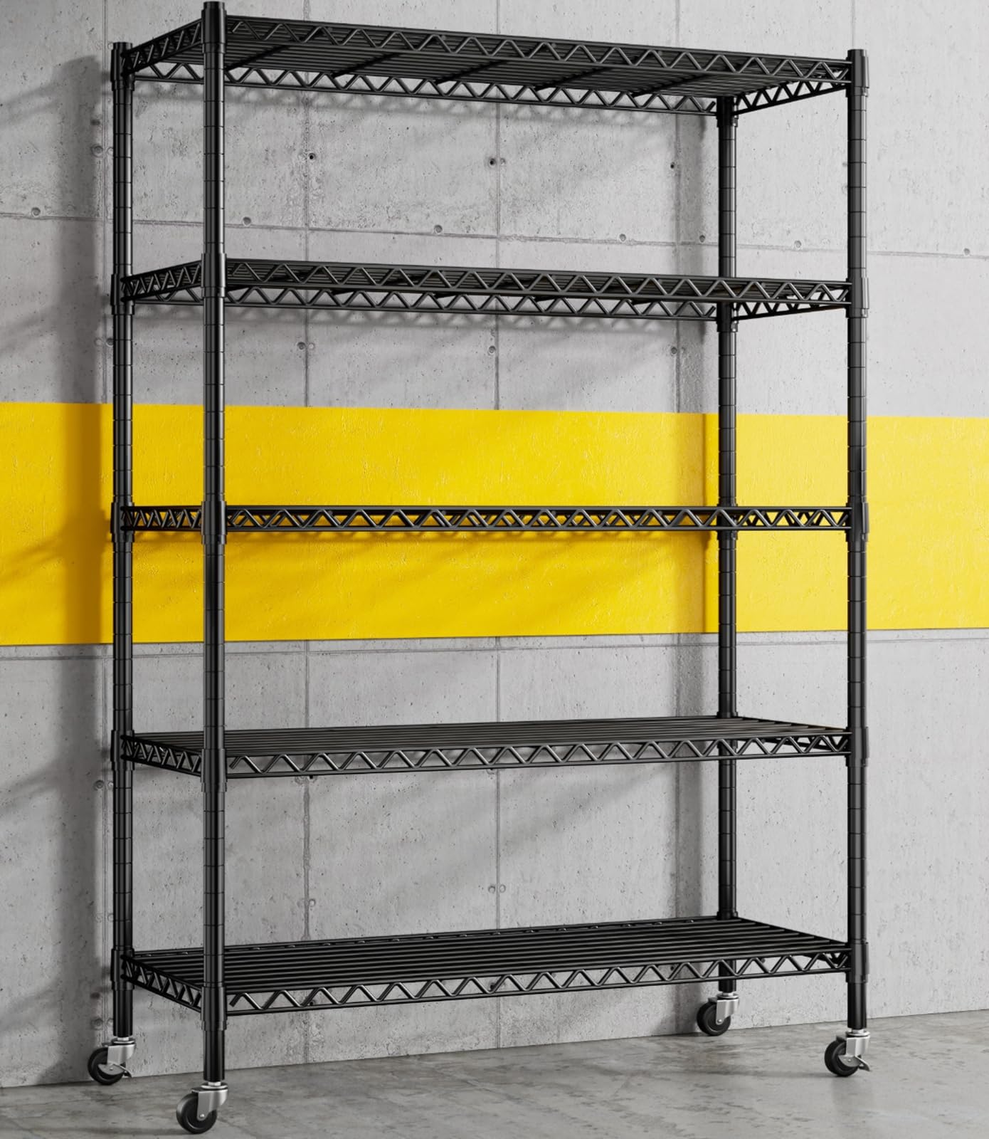 REIBII 5 Tier Wire Shelving,Storage Shelves Metal Shelves for Storage Loads 1200LBS,Adjustable Garage Shelving Heavy Duty Metal Shelving Storage Rack for Pantry Kitchen,71''HX35.5''WX14''D,Chrome