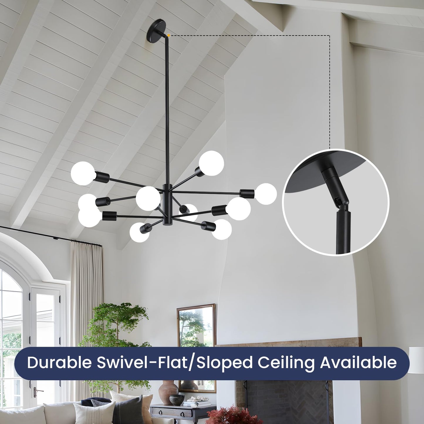 Modern Chandelier Ceiling Light Fixture Sputnik Chandeliers Gold and Black Farmhouse Chandelier Over Table 12-Light Height Adjustable Chandeliers for Dining Room, Living Room,Kitchen Island