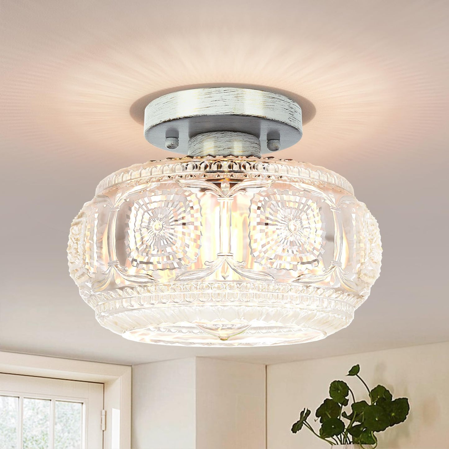 Semi Flush Mount Ceiling Light, Globe Glass Ceiling Light Fixture, Black Modern Lighting (Bulb Not Included)