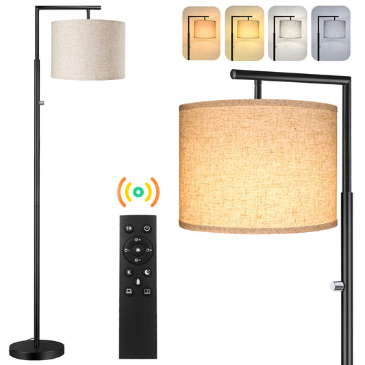 ROTTOGOON Dimmable Floor Lamp with Remote, 4-Color Temperature Modern Standing Lamp Control & Beige Shade, Tall Pole Floor Lamp for Living Room, Bedroom, Study Room, Office (LED Bulb Included), Black