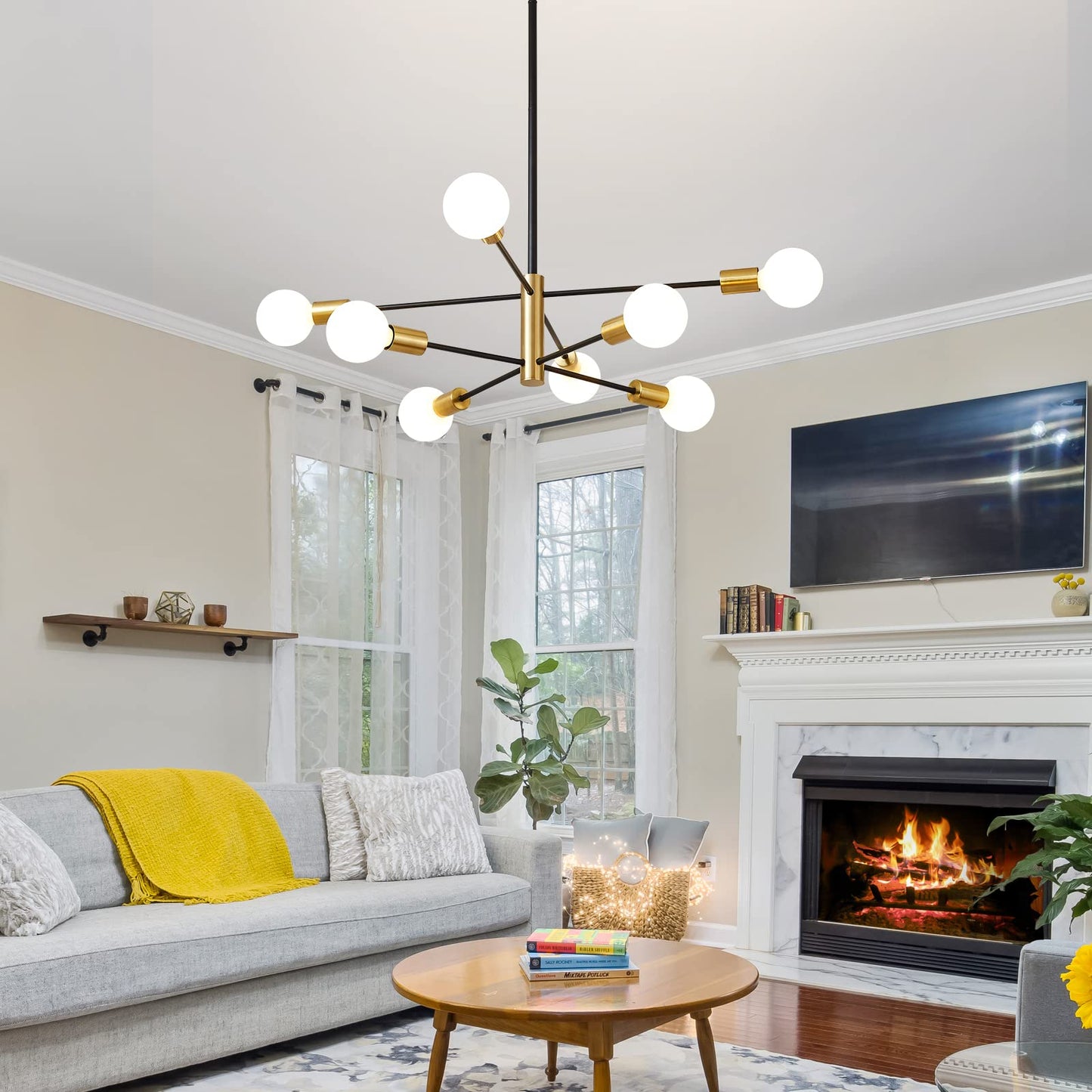 Modern Chandelier Ceiling Light Fixture Sputnik Chandeliers Gold and Black Farmhouse Chandelier Over Table 12-Light Height Adjustable Chandeliers for Dining Room, Living Room,Kitchen Island