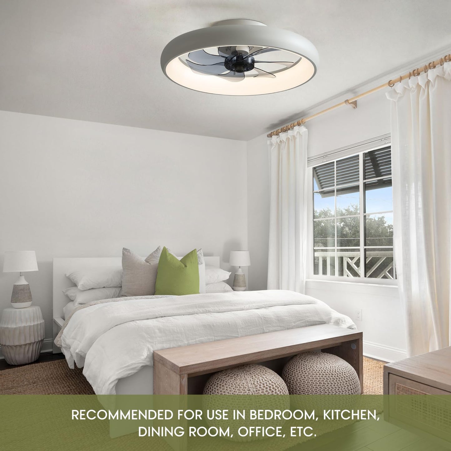 Flush Mount Ceiling Fan with Lights and Remote 20" (Black)