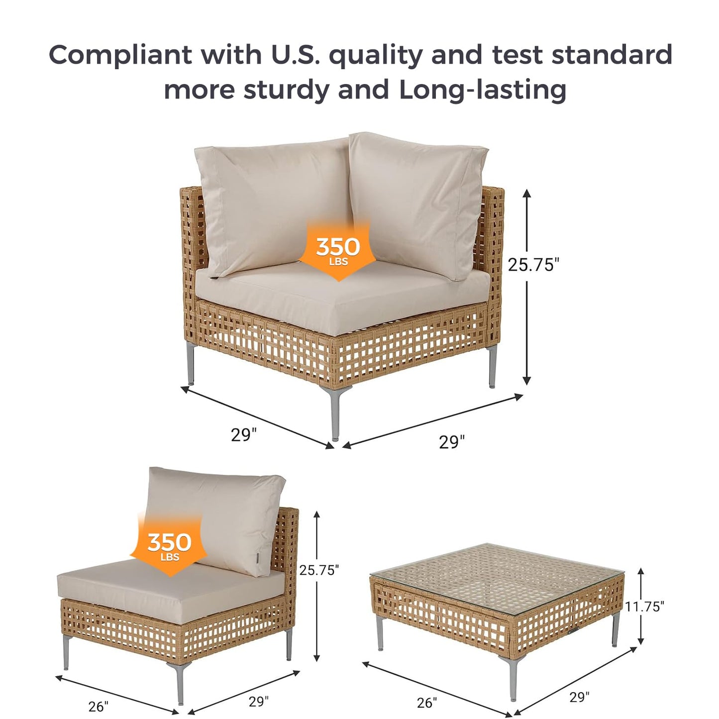 Grand patio 7-Piece Wicker Patio Furniture Set, Boho Outdoor Conversation Set Sectional Sofa with Water Resistant Thick Cushions and Coffee Table, Beige