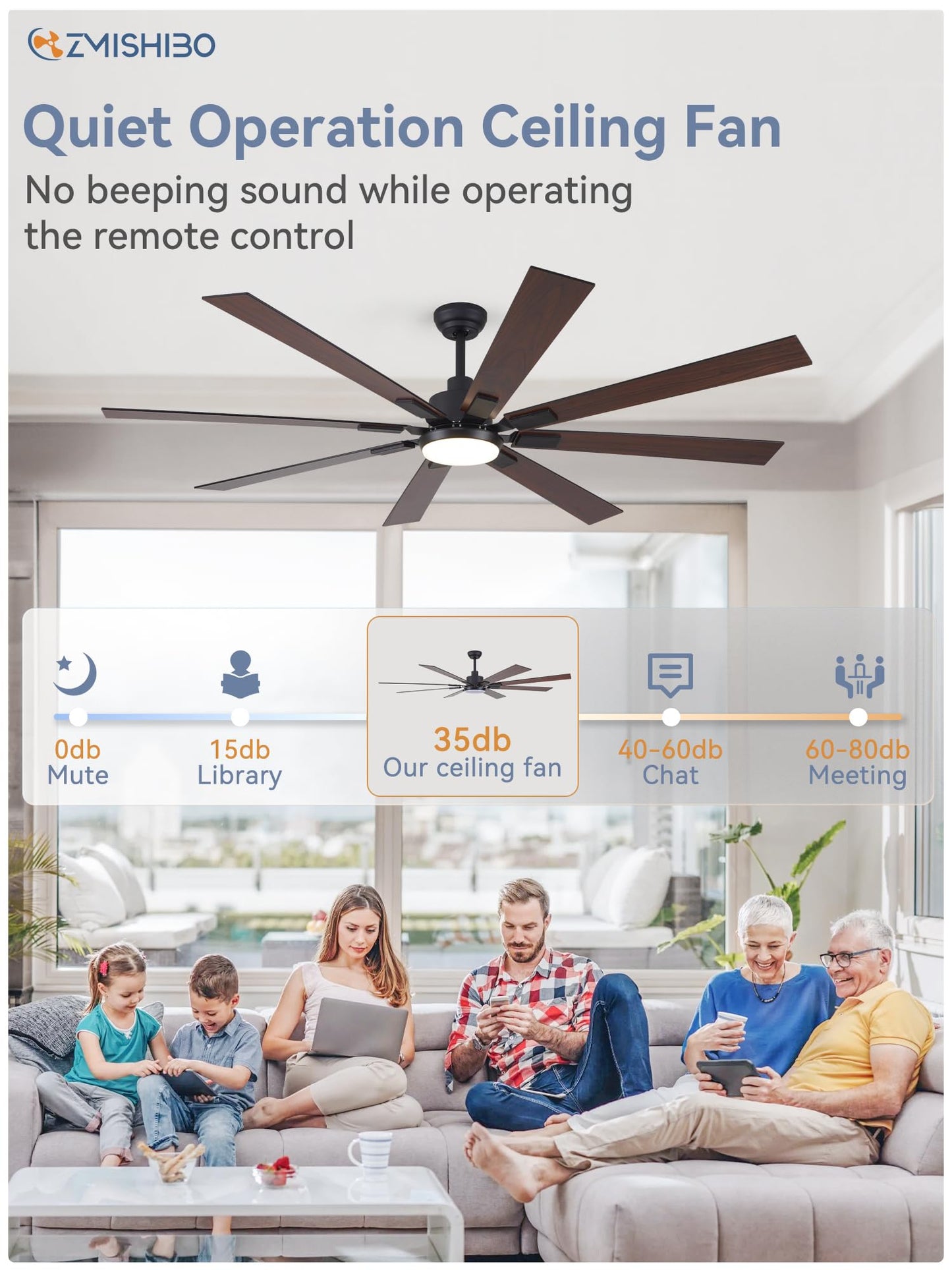 72 inch Large Ceiling Fans with Lights and Remote, Indoor/Outdoor Black Modern Ceiling Fan for Kitchen Living Room Patio, 6 Speed Reversible Quiet DC Motor, 3 CCT, Dual Finish 8 Blades