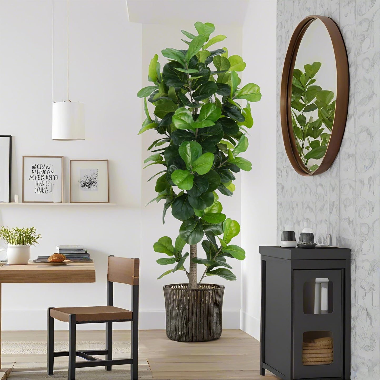 Fiddle Leaf Fig Tree Artificial 5FT, Fake Fig Leaf Tree with Plastic Pot for Home Office Living Room Tall Faux Plants Floor Decor Indoor