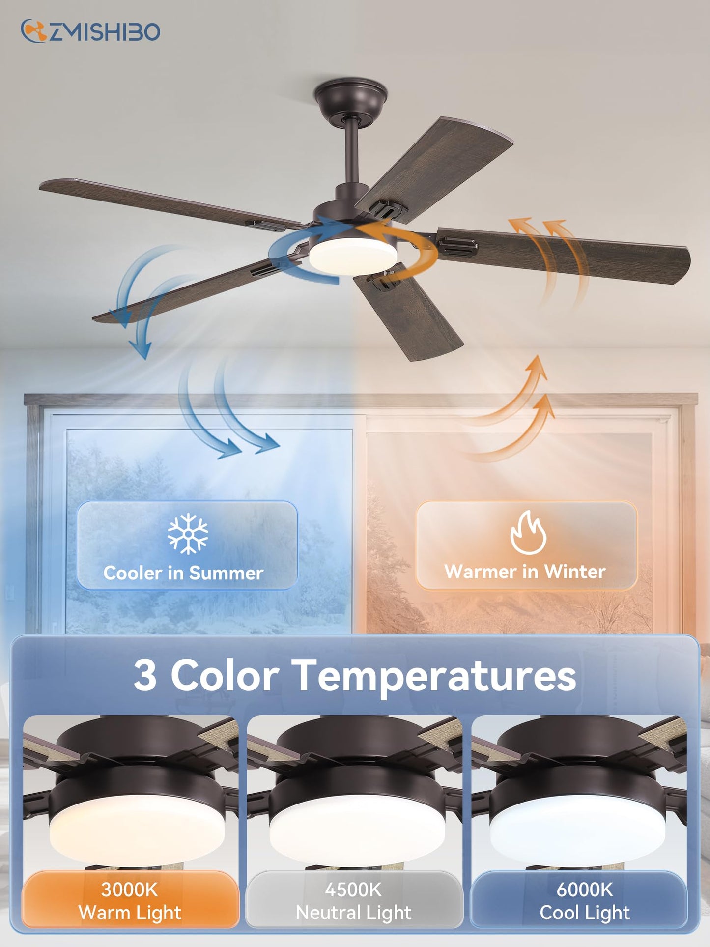 52" Ceiling Fans with Lights, Black Modern Ceiling Fan with Remote, Farmhouse Indoor Ceiling Fan with Dual Finish Blades, Quiet & Strong Motor, Bright LED Light.