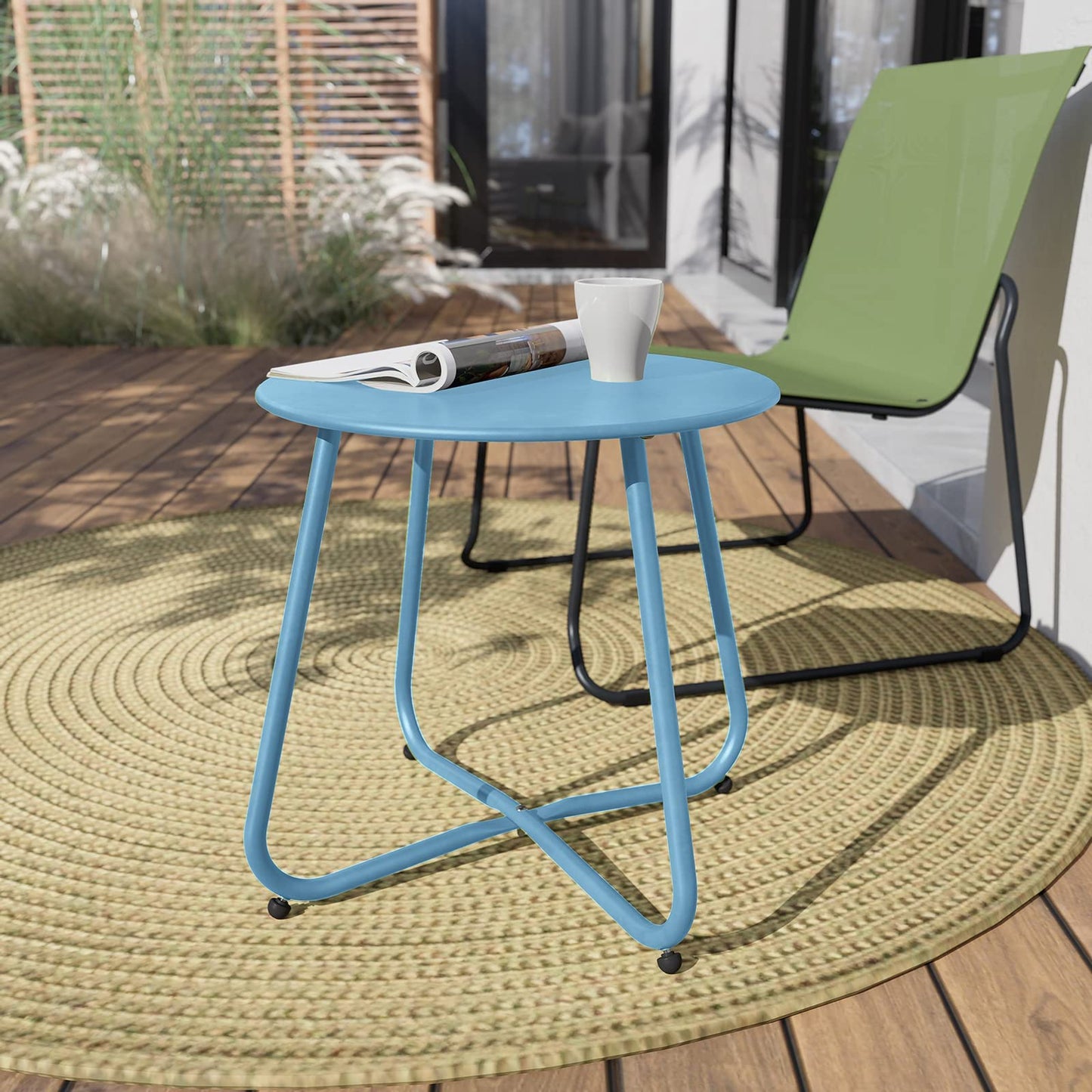 Grand patio Outdoor Side Table, 18-inch Small Round Side Table, Black Patio End Table with Adjustable Feet, Elegant Accent Side Table for Balcony Porch Deck Poolside