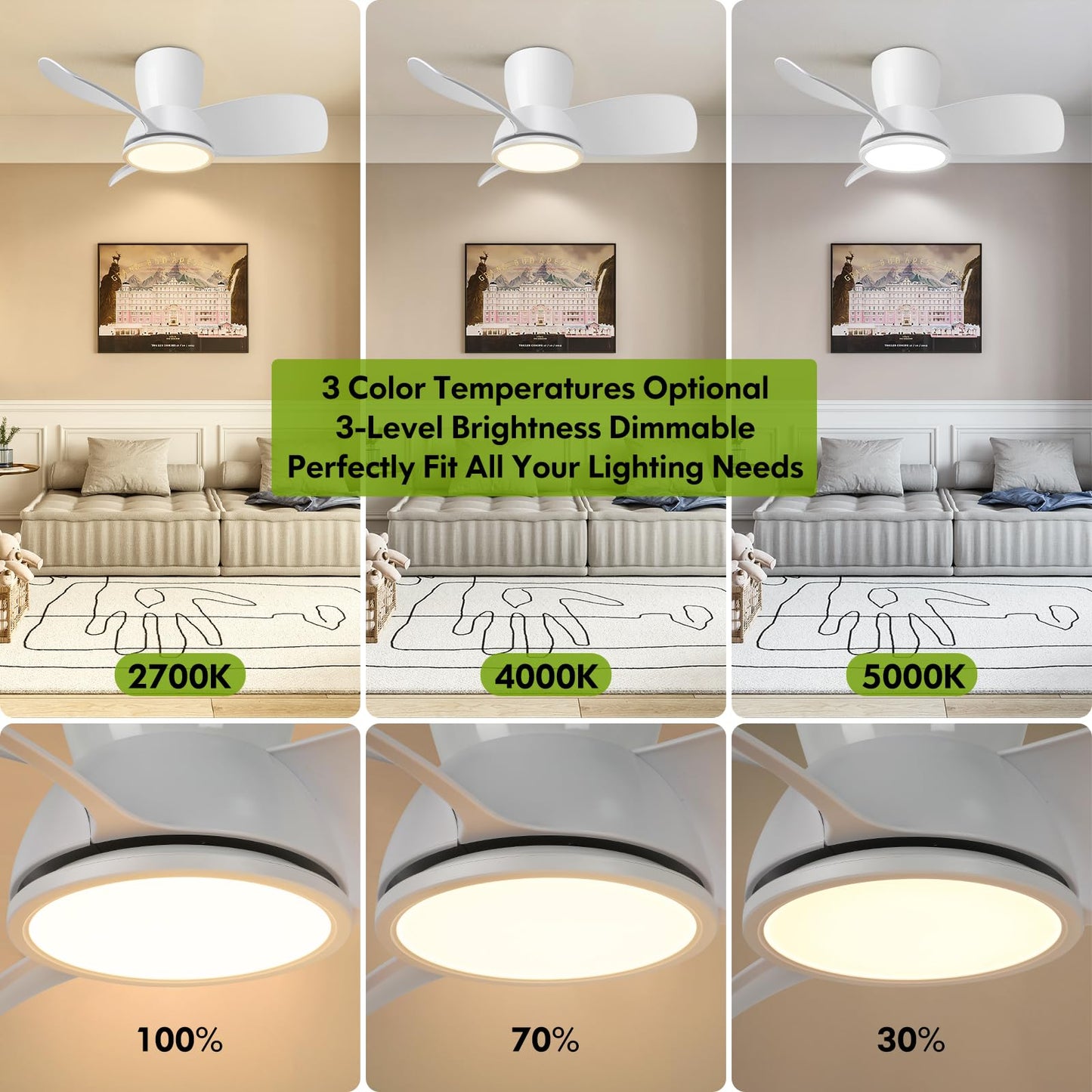 30 Inch Ceiling Fans with Lights, Quiet Black Ceiling Fan with Remote, Dimmable Ceiling Fan Light with 2700K/4000K/5000K, Modern Reversible Ceiling Fan for Bedroom Kitchen Living Room Covered Outdoor