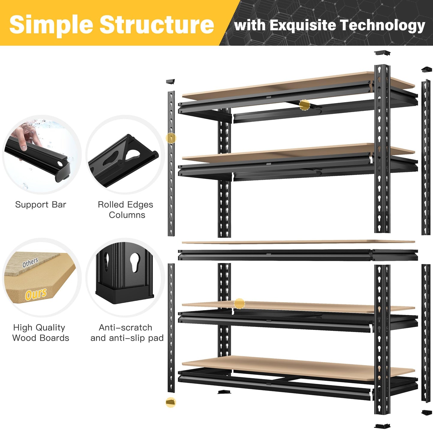 REIBII Storage Shelves 2020LBS Garage Shelving Heavy Duty 5-Tier Metal Shelving Units for Storage Adjustable Utility Shelf Rack for Kitchen Warehouse Basement 28" W x 12" D x 59.8" H, Black