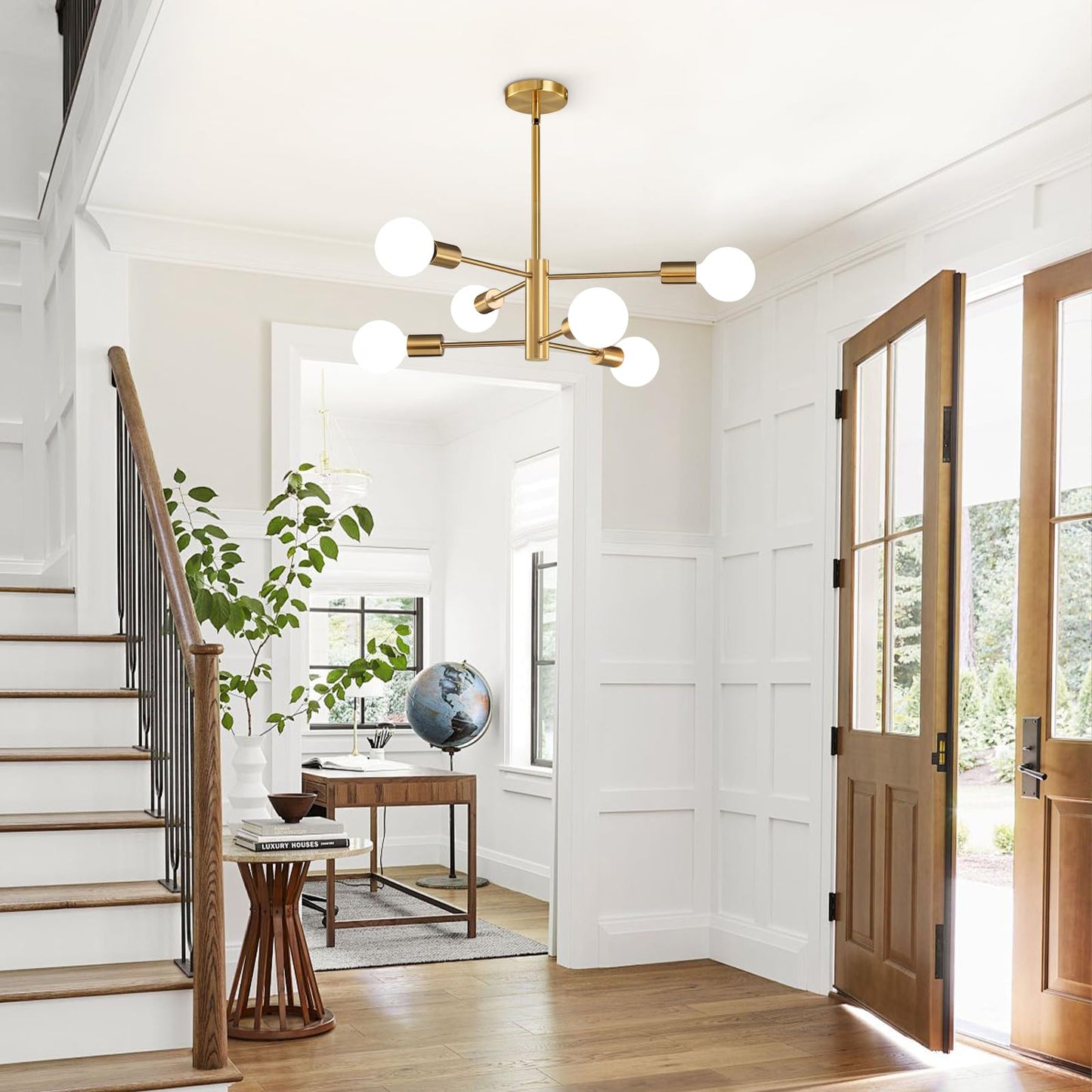 Modern Chandelier Ceiling Light Fixture Sputnik Chandeliers Gold and Black Farmhouse Chandelier Over Table 12-Light Height Adjustable Chandeliers for Dining Room, Living Room,Kitchen Island