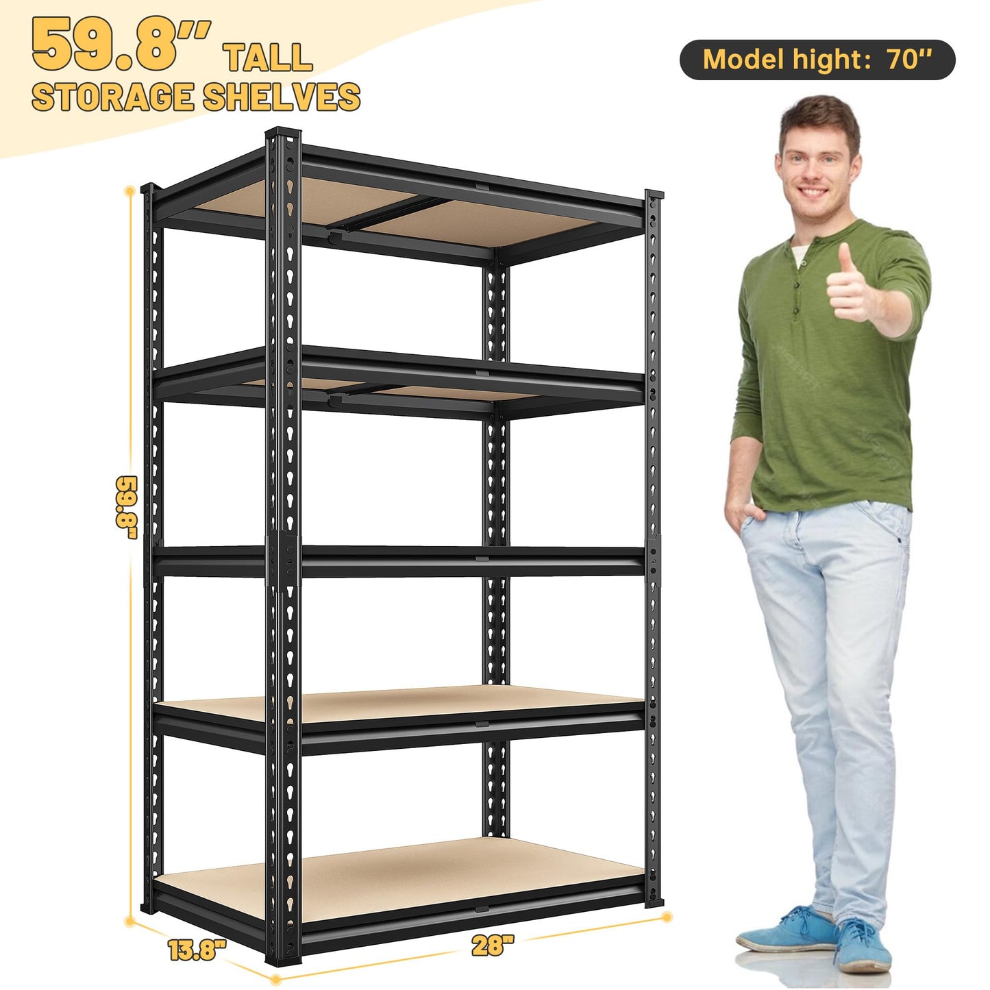 REIBII Storage Shelves, 6 Tier Garage Storage Shelving Units Loads 2250LBS, 72’’H Adjustable Heavy Duty Metal Shelves for Storage Rack for Warehouse Pantry Kitchen Closet,16’’W X16’’D X72’’H