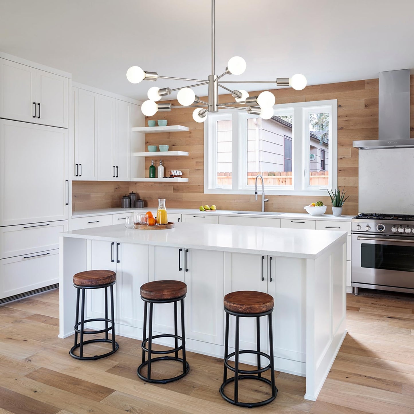 Modern Chandelier Ceiling Light Fixture Sputnik Chandeliers Gold and Black Farmhouse Chandelier Over Table 12-Light Height Adjustable Chandeliers for Dining Room, Living Room,Kitchen Island