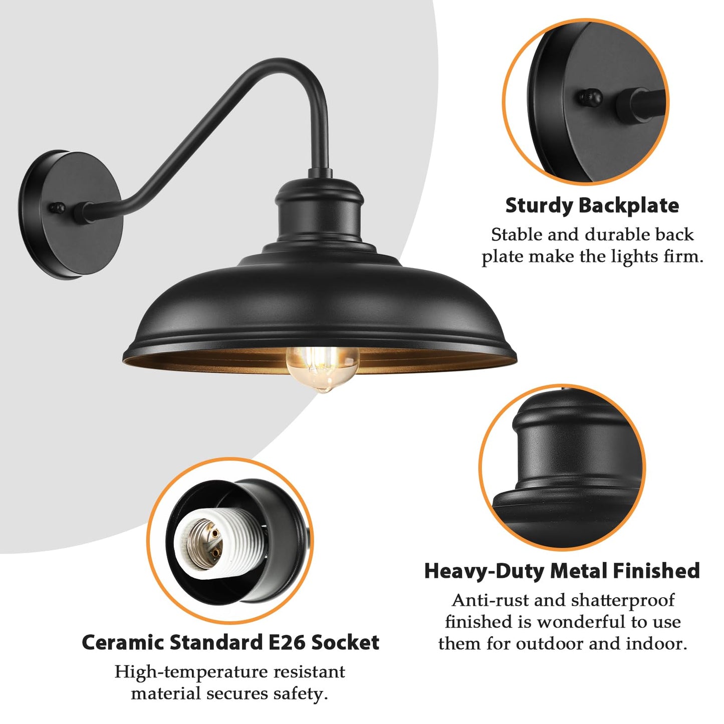 Outdoor Wall Lights - 2-Pack Black Wall Sconces, Farmhouse Barn Lights, Modern Indoor Wall Mount Lighting Fixtures with E26 Socket, Anti-Rust Waterproof Exterior Wall Lantern for Patio Porch Doorway