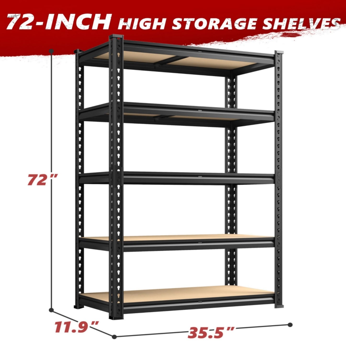 REIBII 2020LBS Storage Shelves 5 Tier Garage Shelving Heavy Duty Adjustable Garage Shelves, Utility Rack Shelf, Shelving Units for Storage Warehouse Pantry Closet, 35.5" W x 11.9" D x 72" H, Black