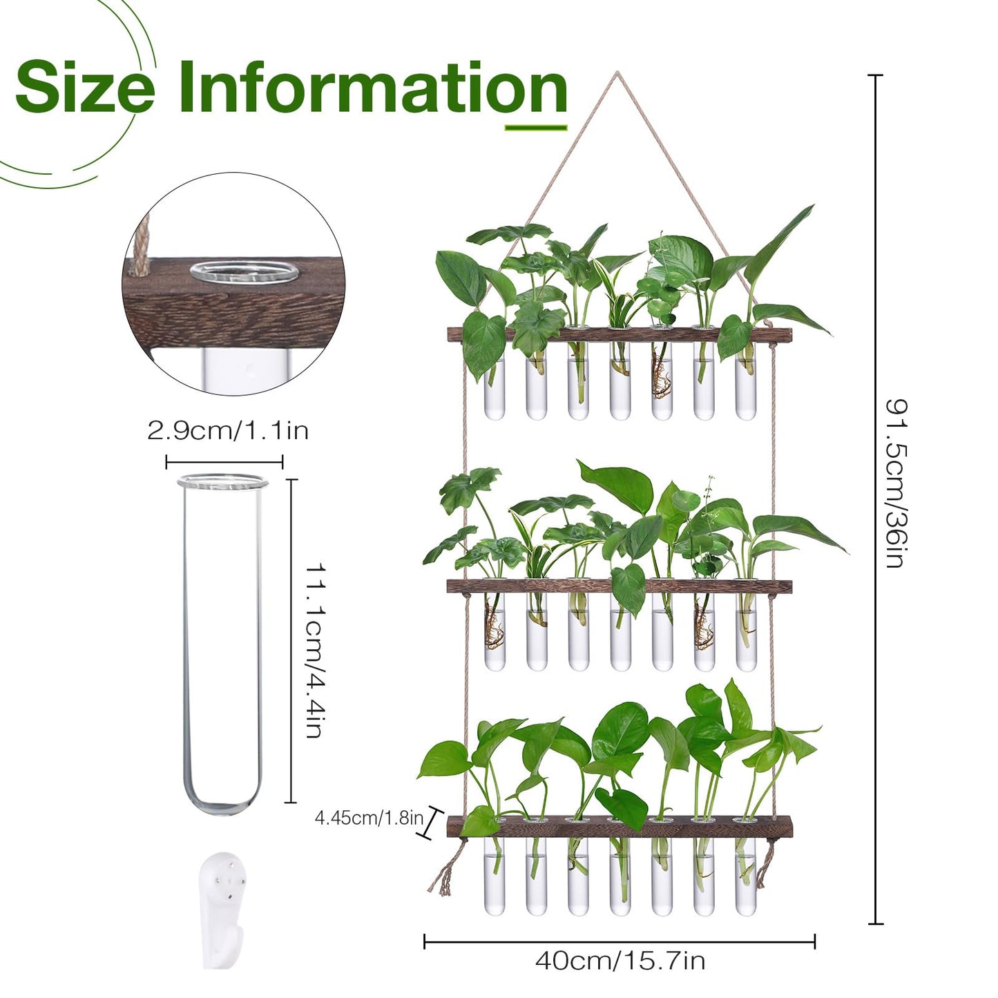 XXXFLOWER Wall Hanging Propagation Station with Wooden Stand Glass Test Tubes Tiered Planters Wall Terrarium for Home Office Plant Hanger Flower Vases Wall Decor Hydroponic Cuttings (9 Tube Vases)