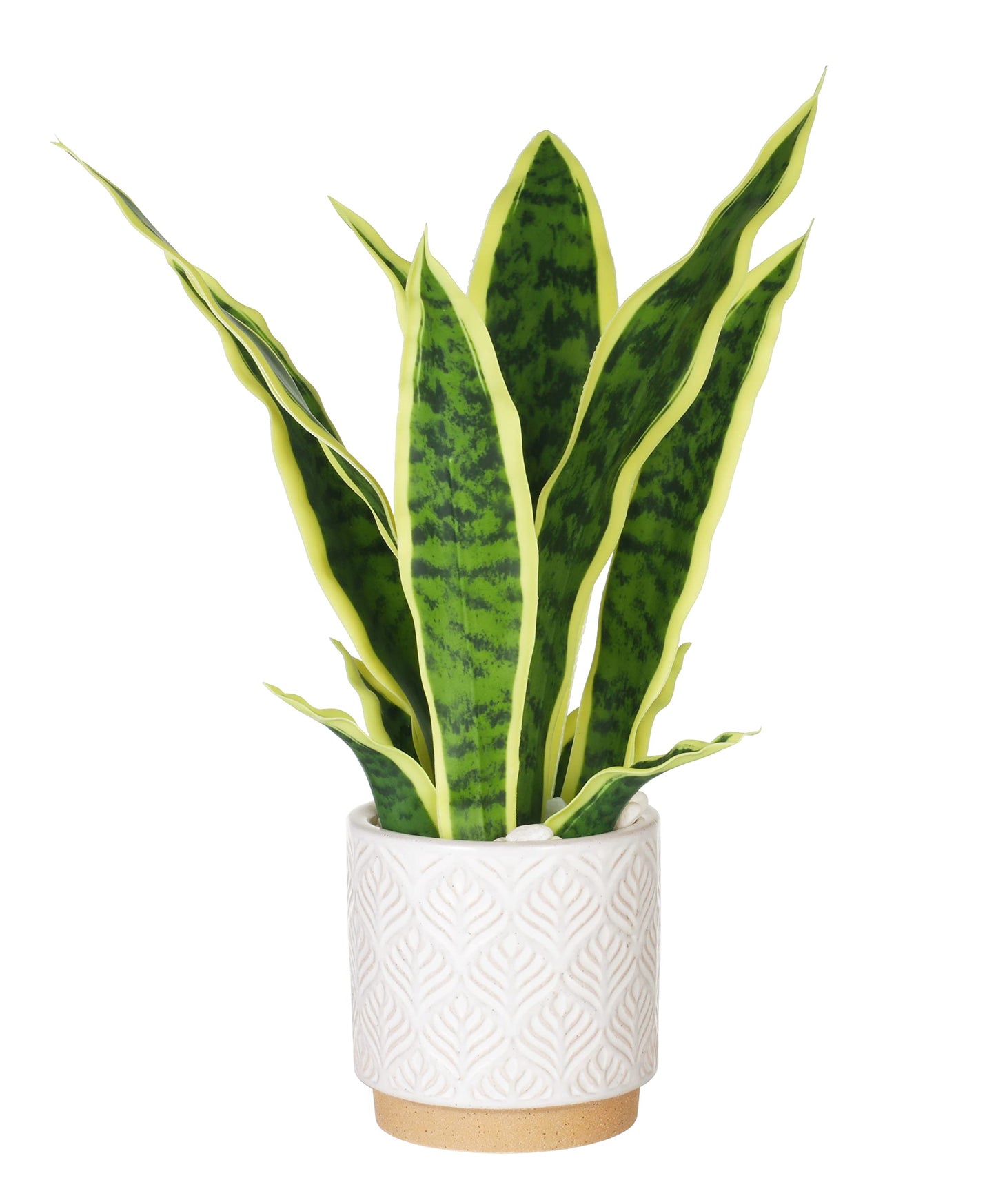 Artificial Snake Plants 16" with White Ceramic Pot Sansevieria Plant Fake Snake Plant Greenery Faux Plant in Pot for Home Office Living Room Housewarming Gifts Indoor Outdoor Decor-Green