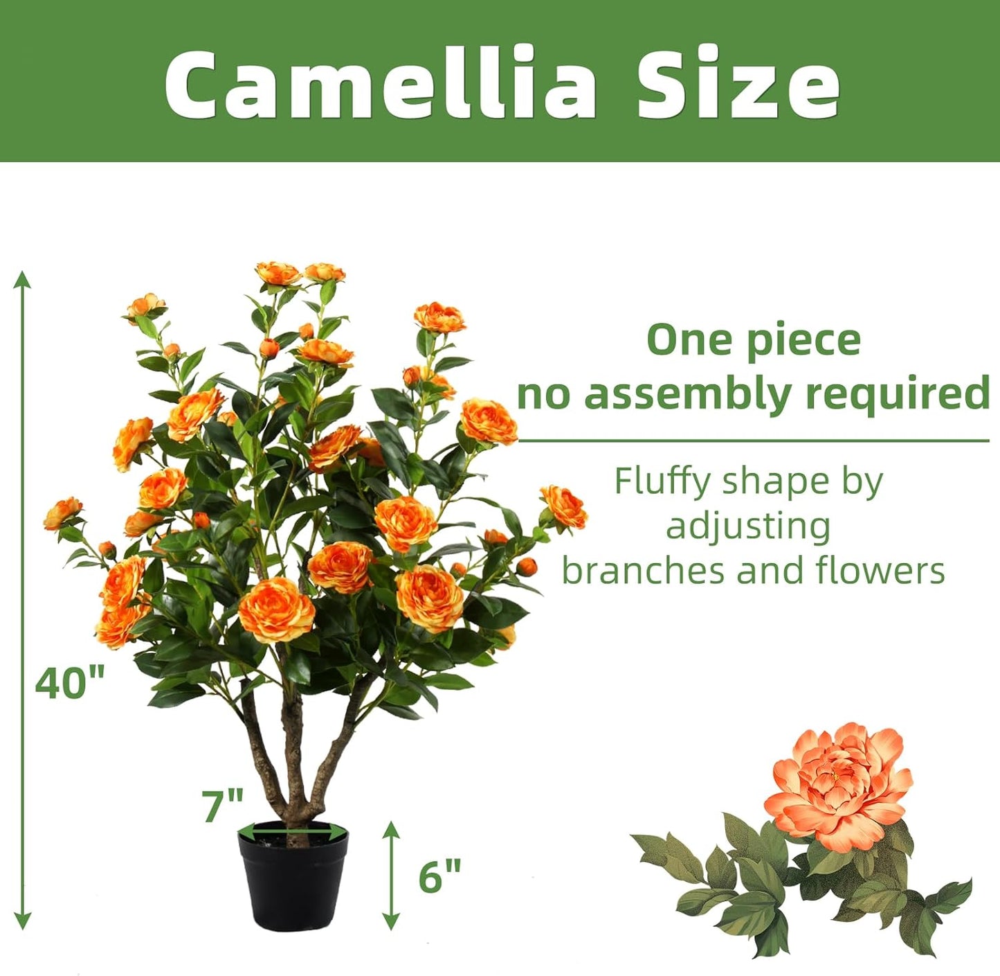 Artificial Camellia Tree 40",Faux Outdoor Camellia Tree with 36 Blooming Flowers,Fake Flower Tree in Cement Pot for Indoor Outdoor Décor