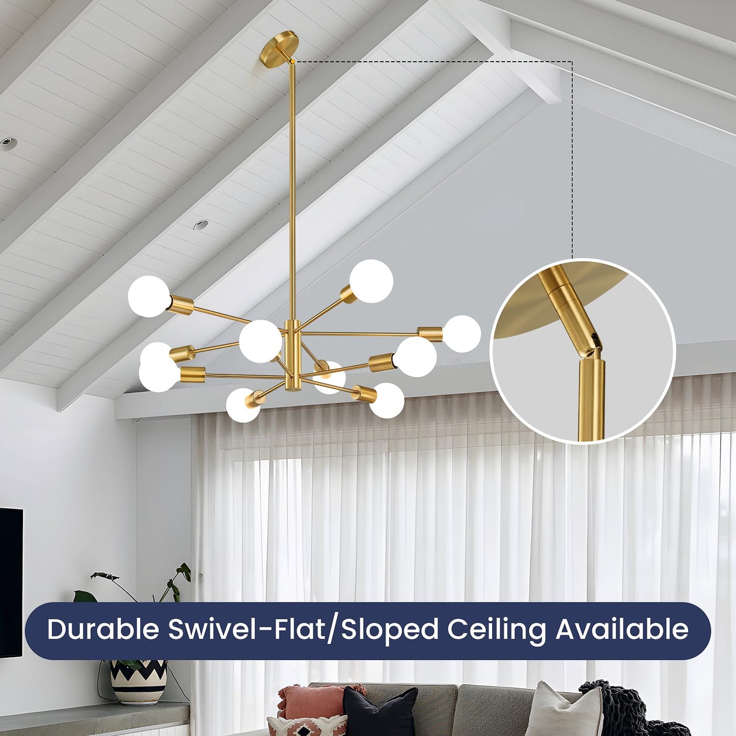 Modern Chandelier Ceiling Light Fixture Sputnik Chandeliers Gold and Black Farmhouse Chandelier Over Table 12-Light Height Adjustable Chandeliers for Dining Room, Living Room,Kitchen Island