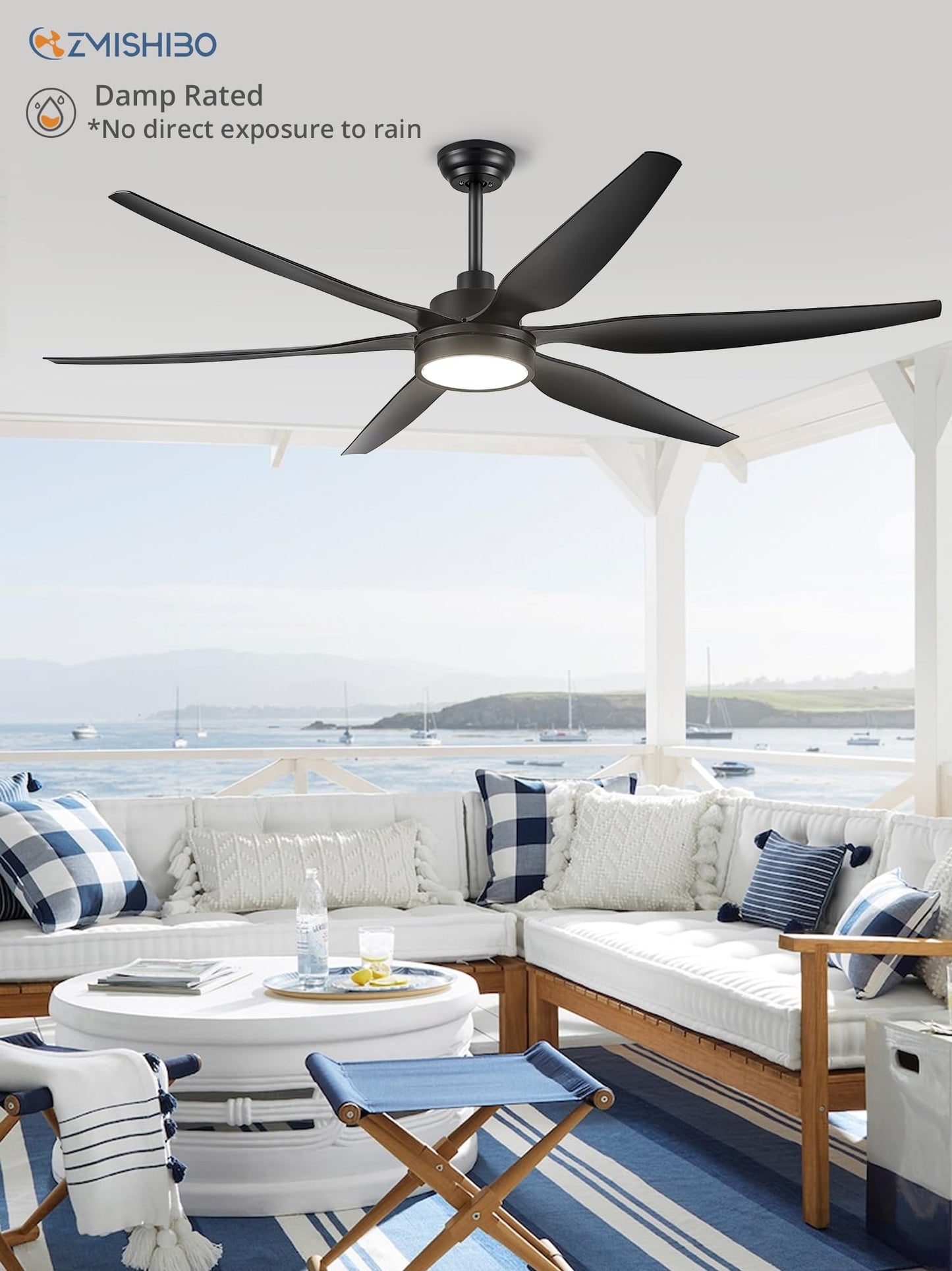 66 inch Large LED Ceiling Fans with Lights and Remote, Indoor/Outdoor Noiseless DC Motor Modern Black Ceiling Fan for Patio Living Room, 3 CCT, 6 Speed Reversible, 6 Blades