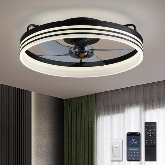 Flush Mount Ceiling Fan with Lights and Remote 20" (Black)