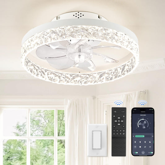 Ceiling Fans with Lights, Low Profile Ceiling Fan with Light and Remote, Flush Mount Ceiling Fan, Reversible, Dimmable, Noiseless, 15.7 inch Small Ceiling Fans for Bedroom, Indoor Use - White