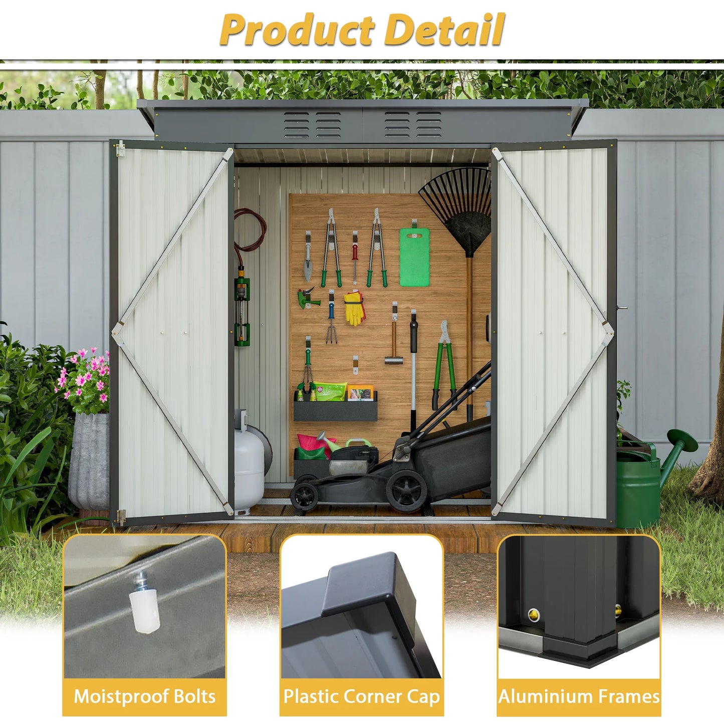 6' X 4' Outdoor Metal Storage Shed, Tools Storage Shed, Galvanized Steel Garden Shed with Lockable Doors, Outdoor Storage Shed for Backyard, Patio, Lawn, D9133