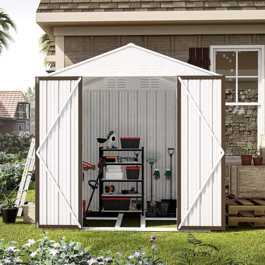 6' X 4' Outdoor Metal Storage Shed, Garden Shed with Floor Frame, Tool Storage Shed with Lockable Double Door and 3 Garage Hooks, Perfect for Backyard, Patio, Lawn