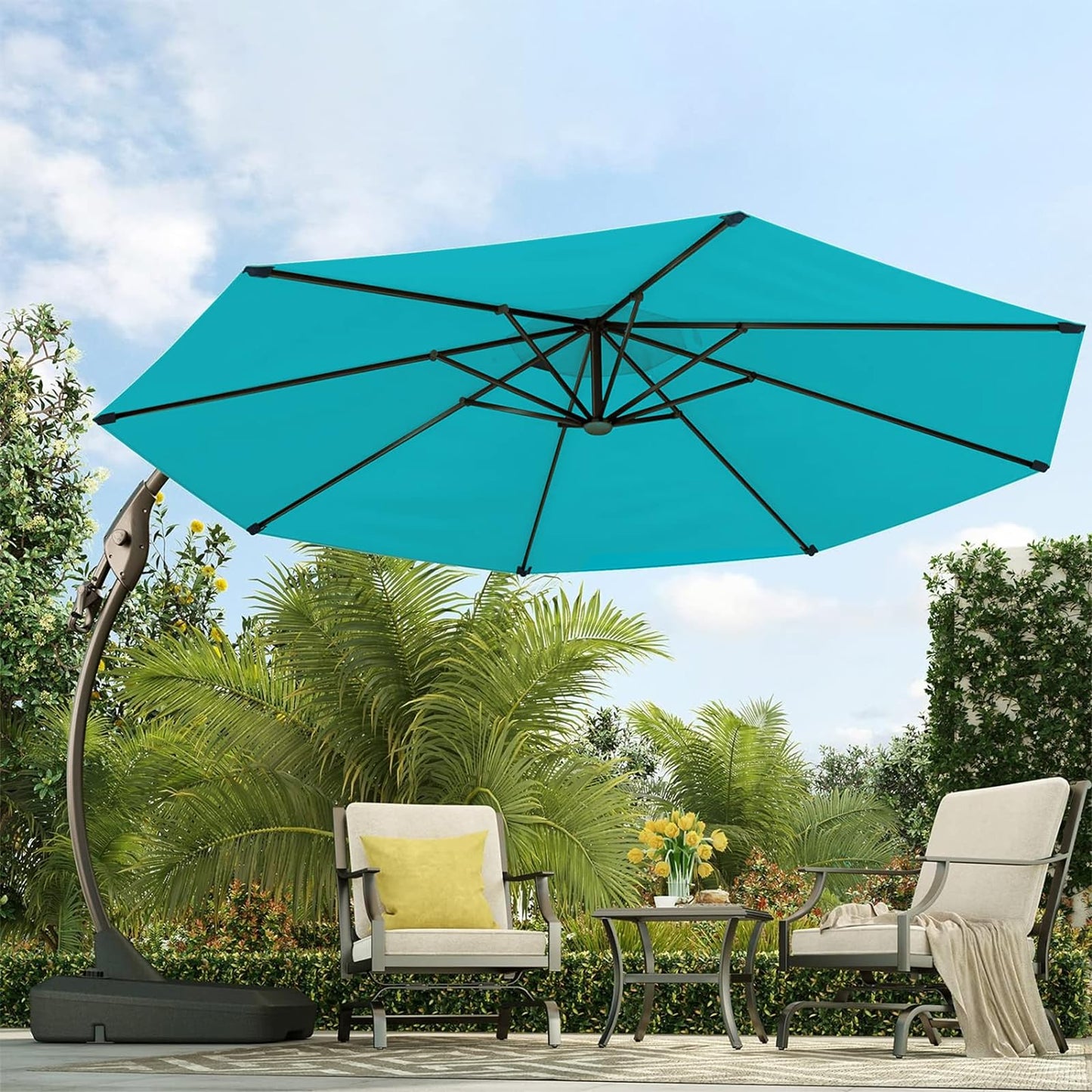 Grand patio 11FT Cantilever Umbrella with Base Outdoor Large Round Aluminum Offset Umbrella for Patio Garden Backyard (Champagne, 11 FT)