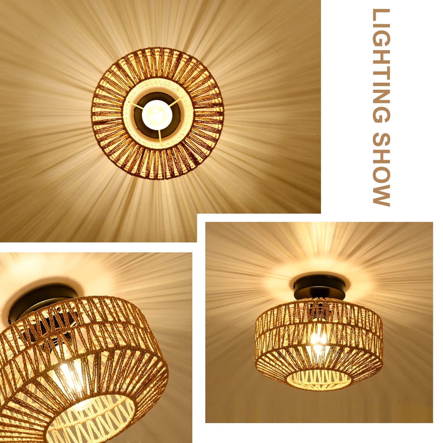 Light Fixtures Ceiling Mount,Mini Rattan Chandelier Light Fixture with Dimmable LED Bulb