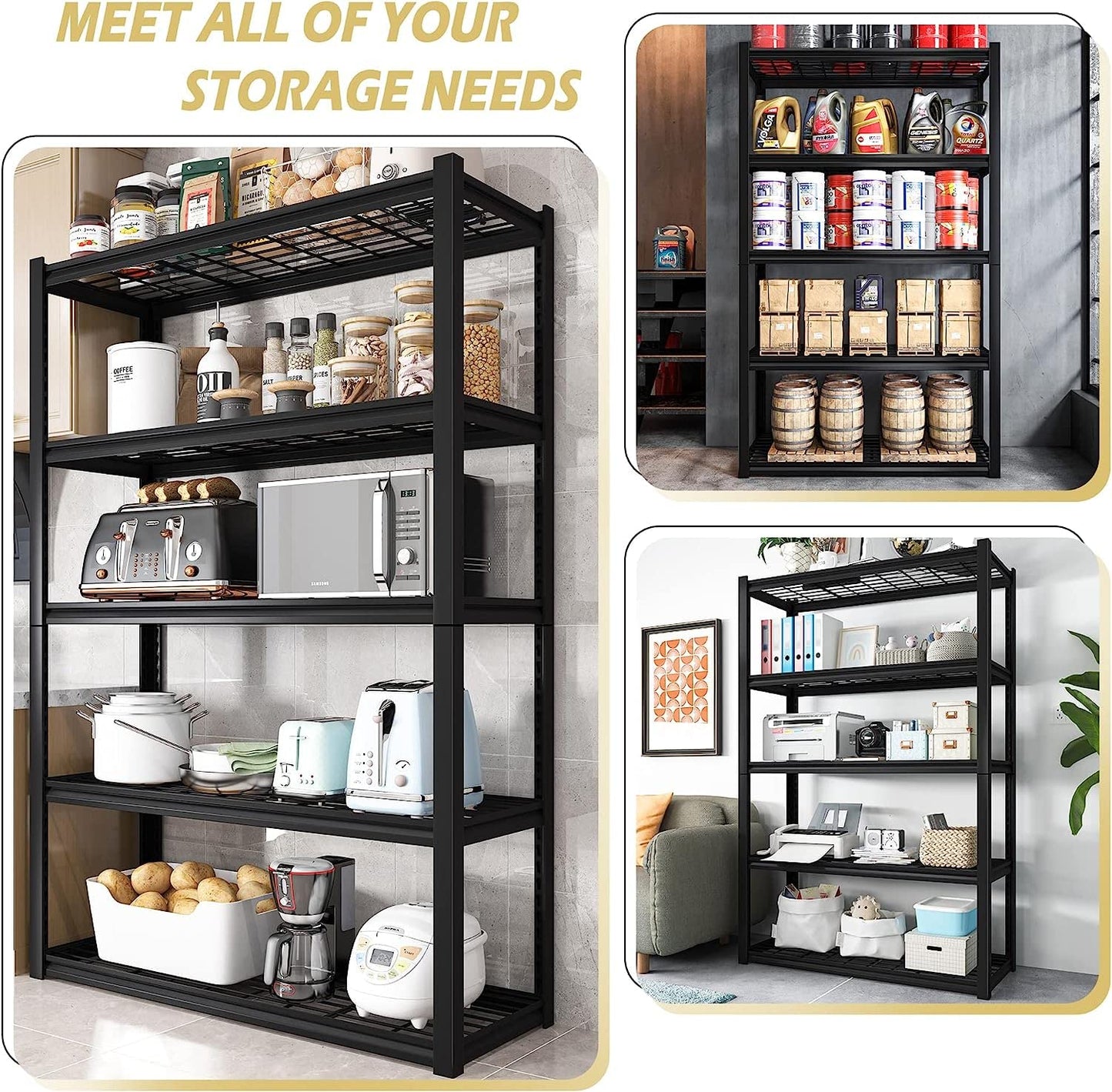 REIBII Garage Shelving 3000LBS Storage Shelves Heavy Duty Shelving Adjustable Industrial Metal Shelving Units for Garage, Basement,Pantry,Warehouse, School,Commercial,36" W x 16" D x 72" H