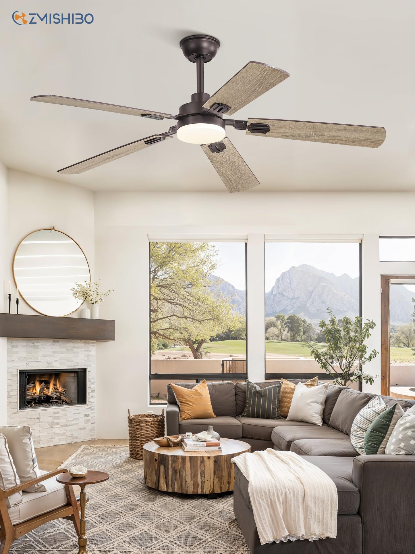 52" Ceiling Fans with Lights, Black Modern Ceiling Fan with Remote, Farmhouse Indoor Ceiling Fan with Dual Finish Blades, Quiet & Strong Motor, Bright LED Light.