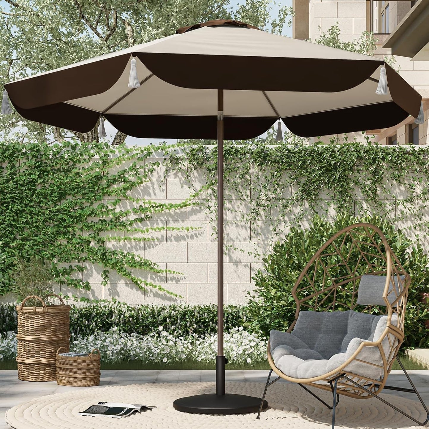 Grand patio Balcony Umbrella, JENA 6x4 FT Outdoor Umbrella, Rectangular Flat Canopy Versatile Patio Shade with 360 Degree Roating Knob for Deck Apartment, Beige