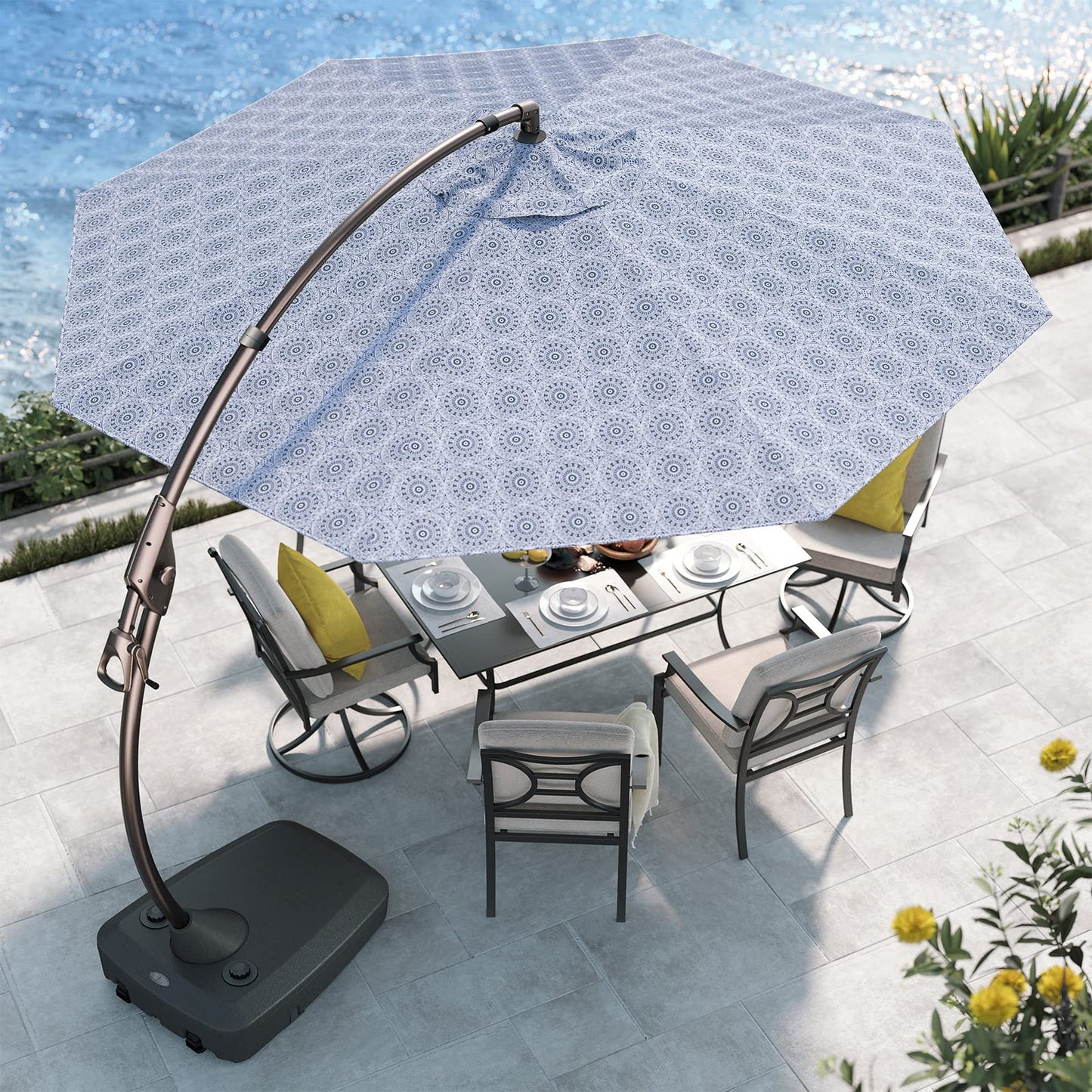 Grand patio 11FT Cantilever Umbrella with Base Outdoor Large Round Aluminum Offset Umbrella for Patio Garden Backyard (Champagne, 11 FT)