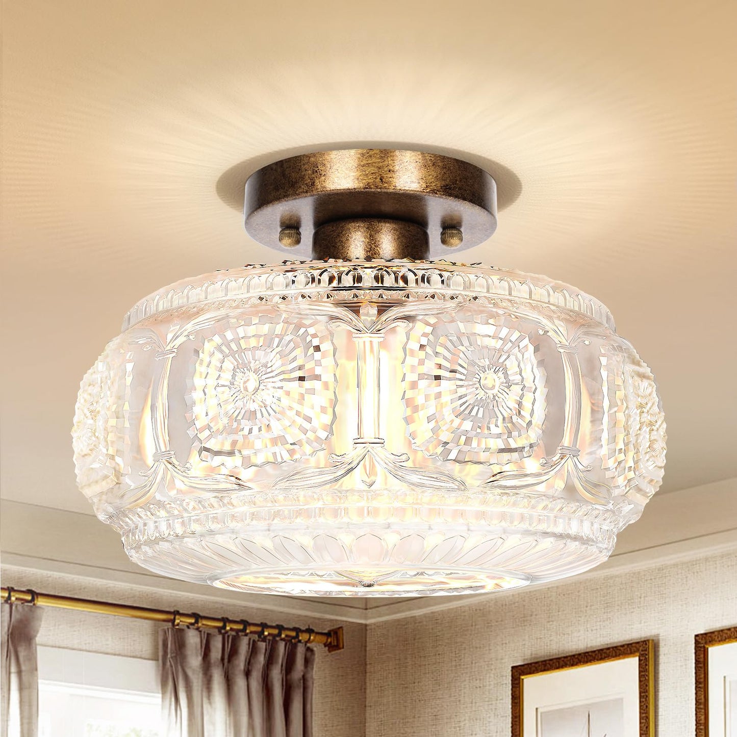 Semi Flush Mount Ceiling Light, Globe Glass Ceiling Light Fixture, Black Modern Lighting (Bulb Not Included)