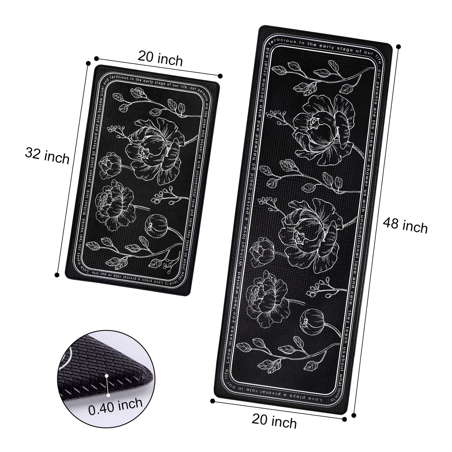 ROTTOGOON Kitchen Floor Mat Set of 2, Cushioned Anti Fatigue Kitchen Mat 17"x47"+17"x29", Non-Slip Waterproof Kitchen Rug, Premium PVC Comfort Kitchen Mats and Rugs for Kitchen, Office, Home, Laundry