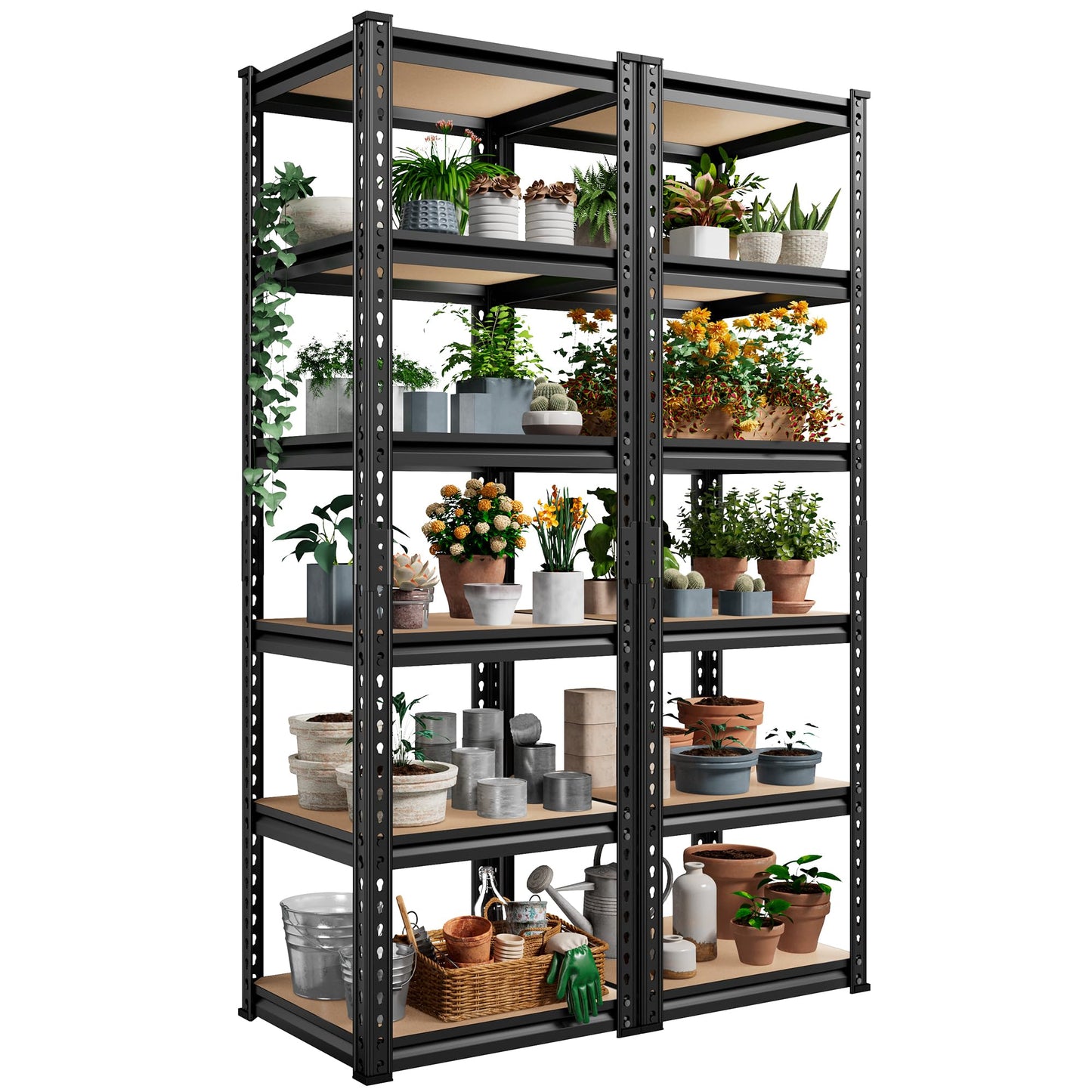 REIBII Storage Shelves, 6 Tier Garage Storage Shelving Units Loads 2250LBS, 72’’H Adjustable Heavy Duty Metal Shelves for Storage Rack for Warehouse Pantry Kitchen Closet,16’’W X16’’D X72’’H