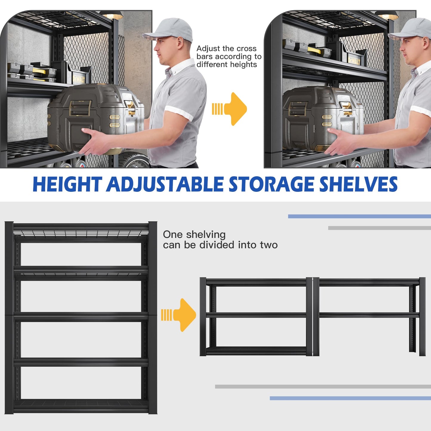 REIBII 3010LBS Storage Shelves,72"H Garage Shelving Heavy Duty Shelving Units and Storage, 5 Tier Wire Shelving Adjustable Metal Shelving for Garage Shelves, Utility Shelf Rack, 72"H*35.5" W*16" Black